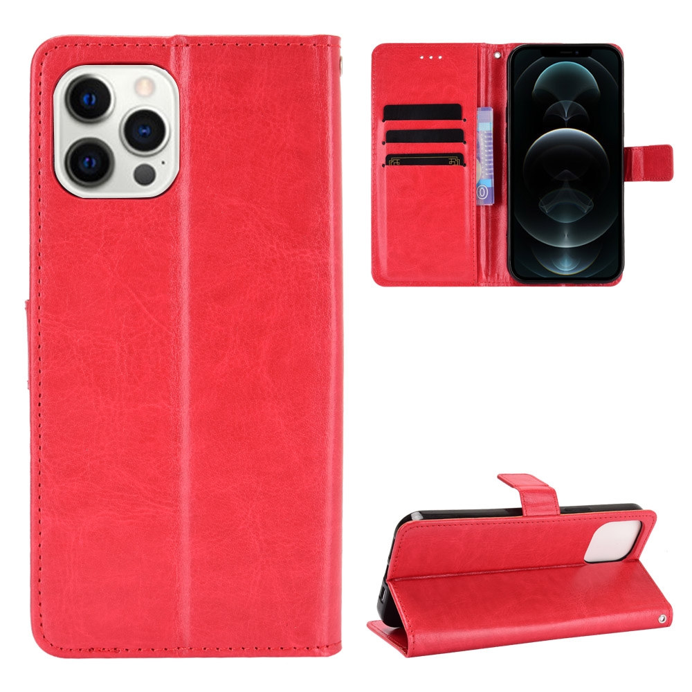 For iPhone 13 mini Crazy Horse Texture Horizontal Flip Leather Case with Holder & Card Slots & Lanyard (Red) - Shopkiz.com