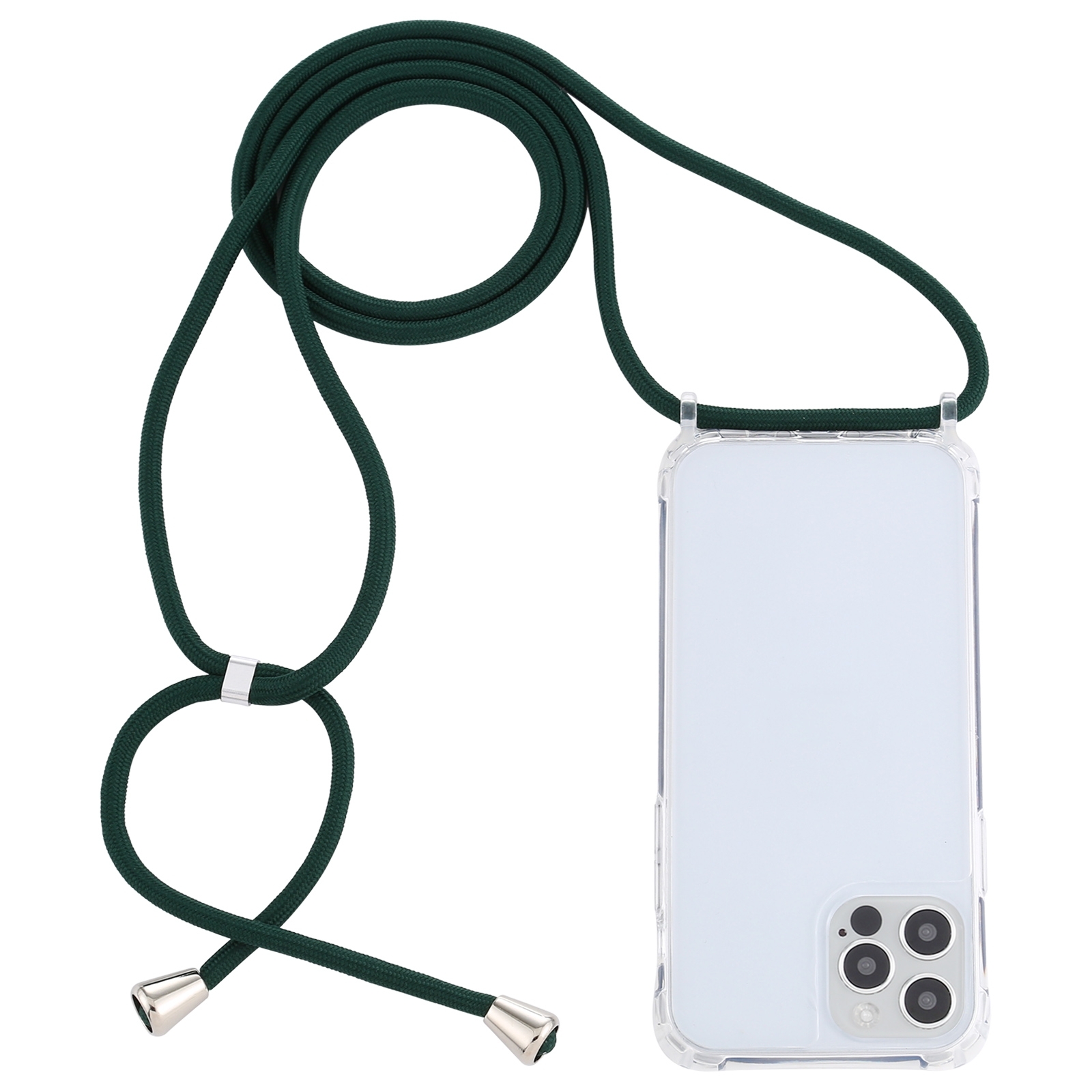 For iPhone 13 Pro Max Transparent Acrylic Airbag Shockproof Phone Protective Case with Lanyard (Dark Green) - Shopkiz.com