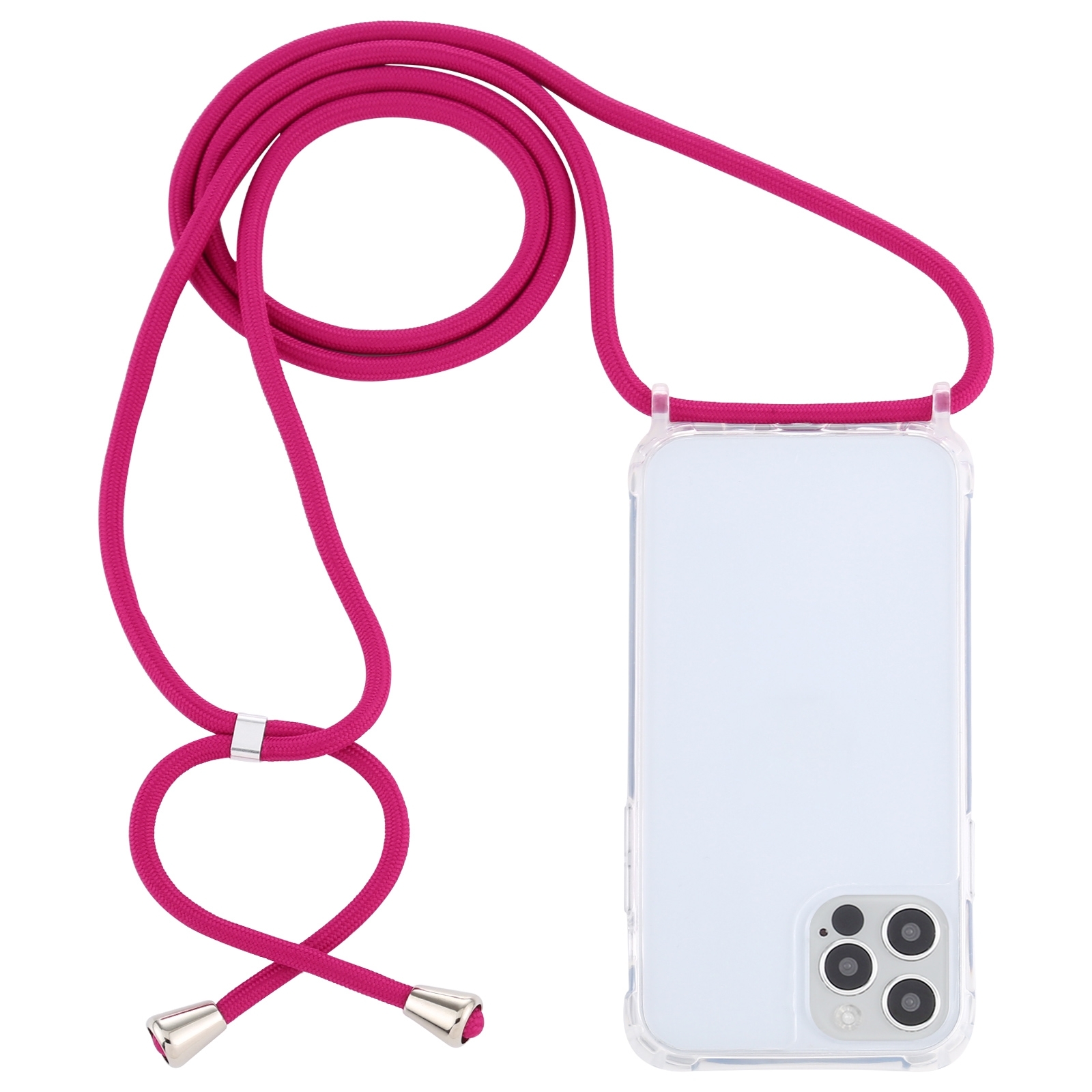 For iPhone 13 Transparent Acrylic Airbag Shockproof Phone Protective Case with Lanyard(Rose Red) - Shopkiz.com