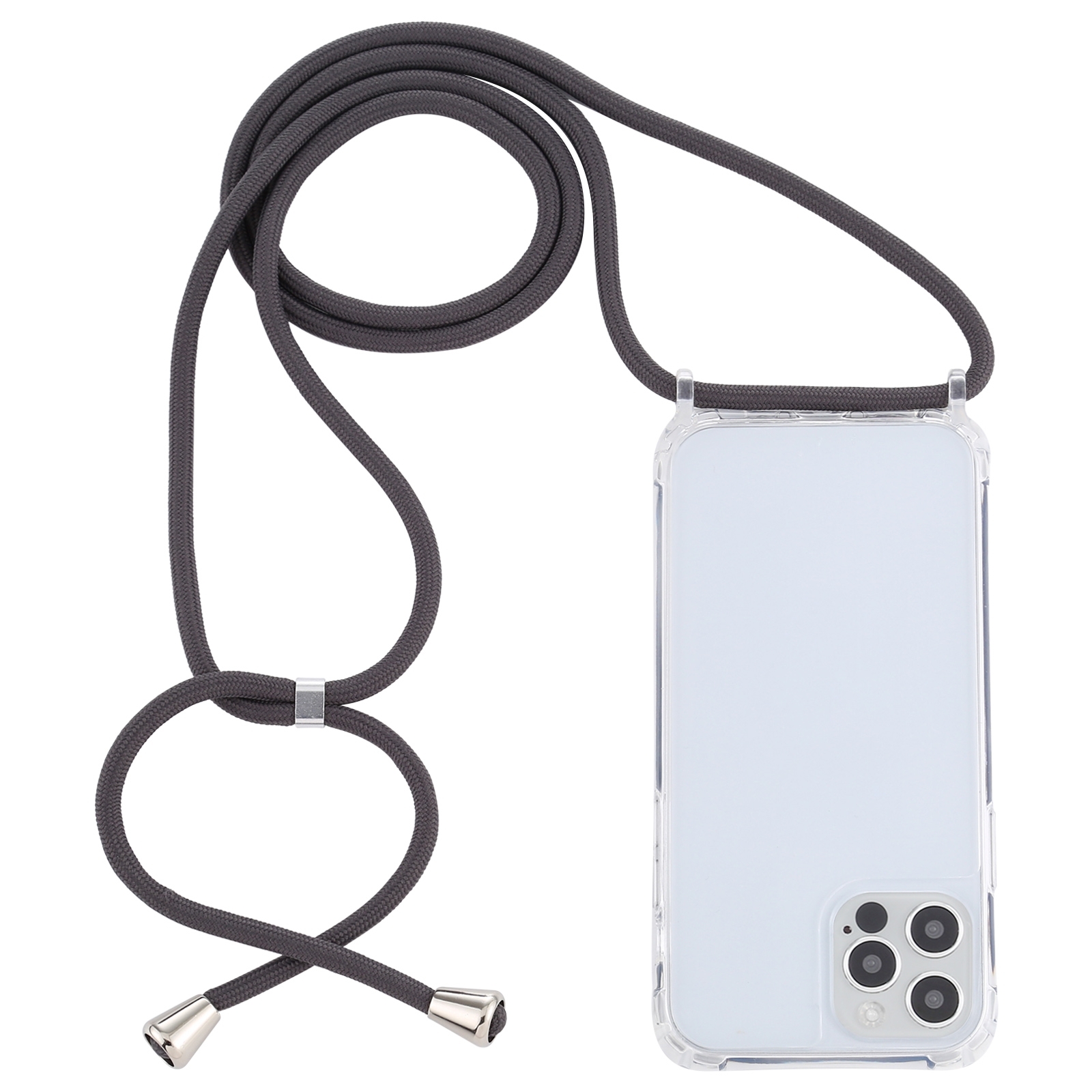 For iPhone 13 Transparent Acrylic Airbag Shockproof Phone Protective Case with Lanyard(Dark Grey) - Shopkiz.com