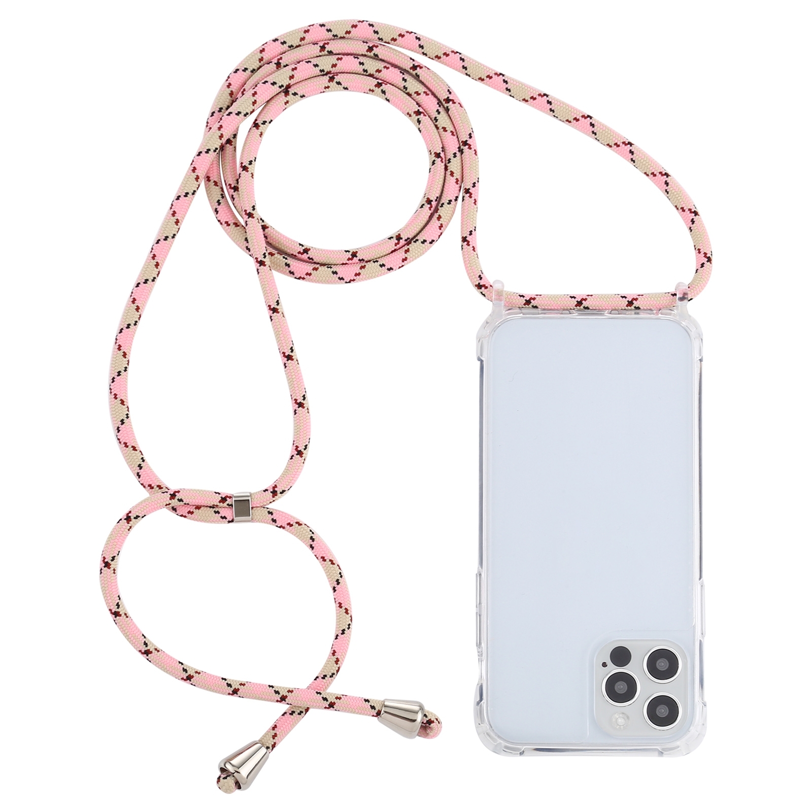 For iPhone 13 mini Transparent Acrylic Airbag Shockproof Phone Protective Case with Lanyard (Pink Apricot Coffee) - Shopkiz.com