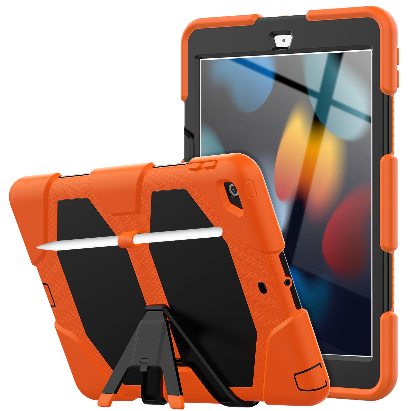For iPad 10.2 2021 / 2020 / 2019 Shockproof Colorful Silicone + PC Protective Case with Holder & Pen Slot(Orange) - Shopkiz.com