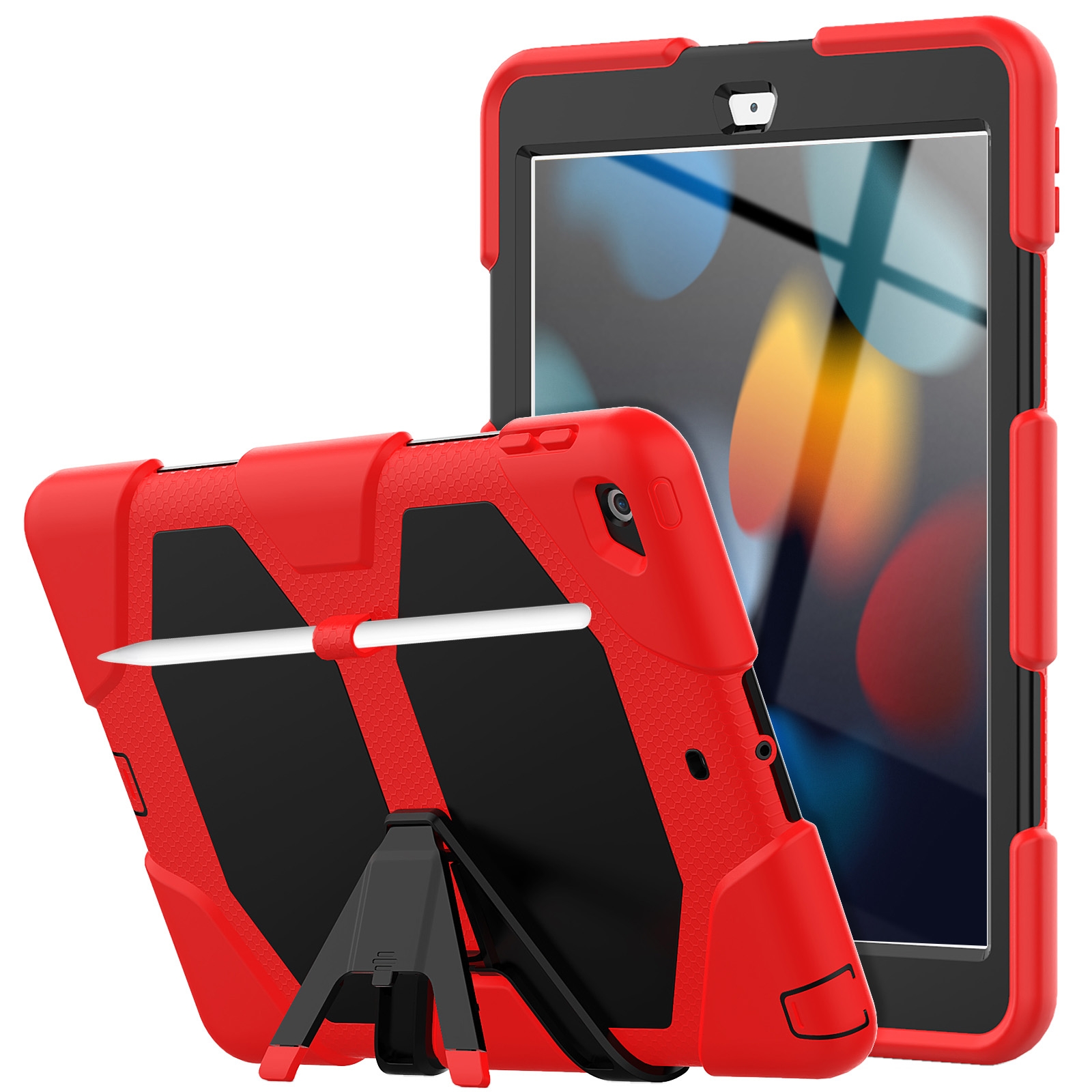 For iPad 10.2 2021 / 2020 / 2019 Shockproof Colorful Silicone + PC Protective Case with Holder & Pen Slot(Red) - Shopkiz.com