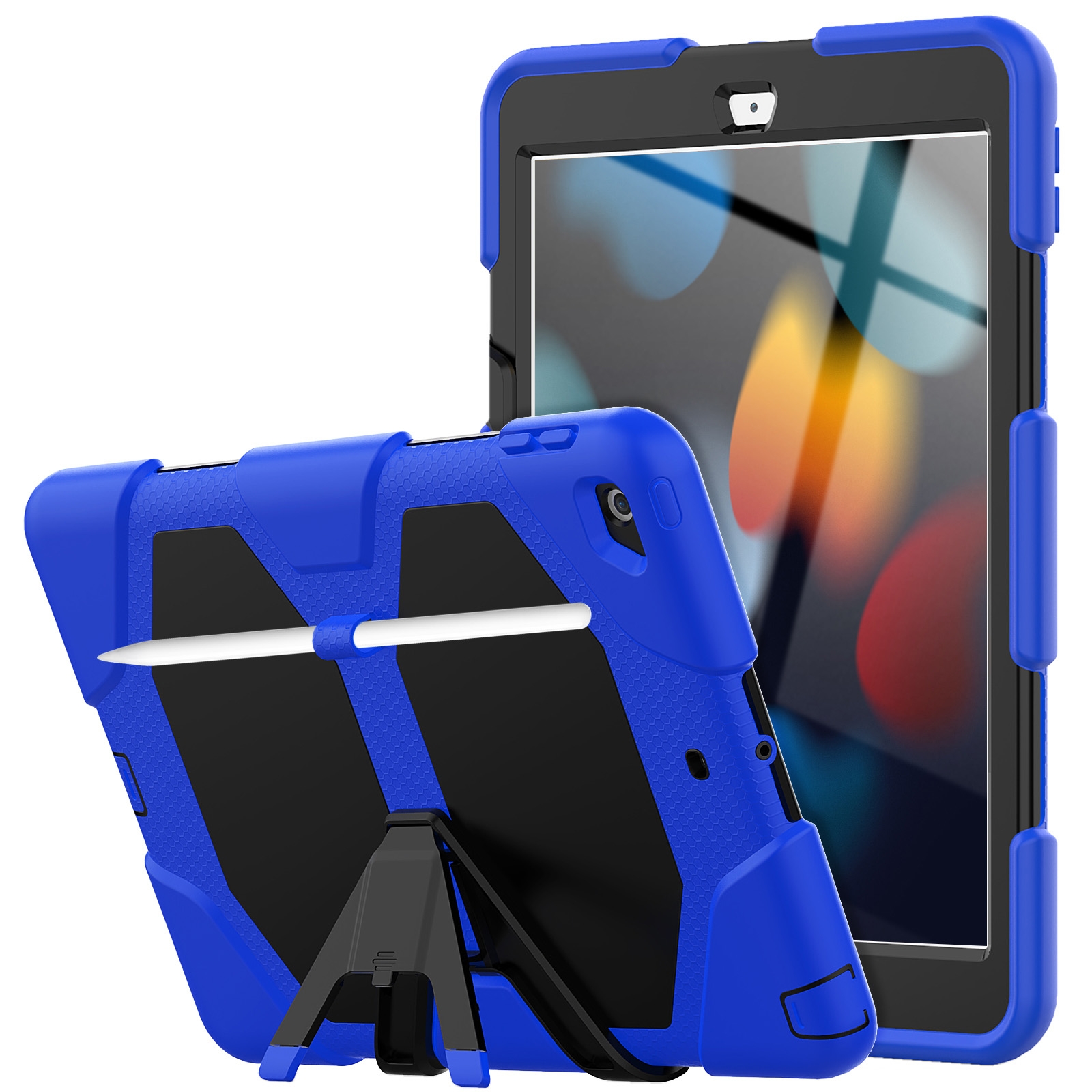 For iPad 10.2 2021 / 2020 / 2019 Shockproof Colorful Silicone + PC Protective Case with Holder & Pen Slot(Blue) - Shopkiz.com