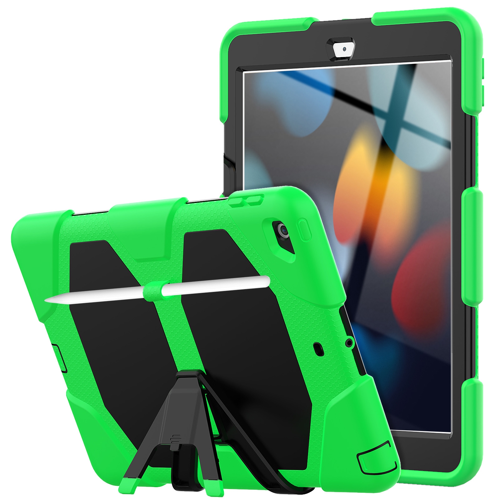 For iPad 10.2 2021 / 2020 / 2019 Shockproof Colorful Silicone + PC Protective Case with Holder & Pen Slot(Green) - Shopkiz.com