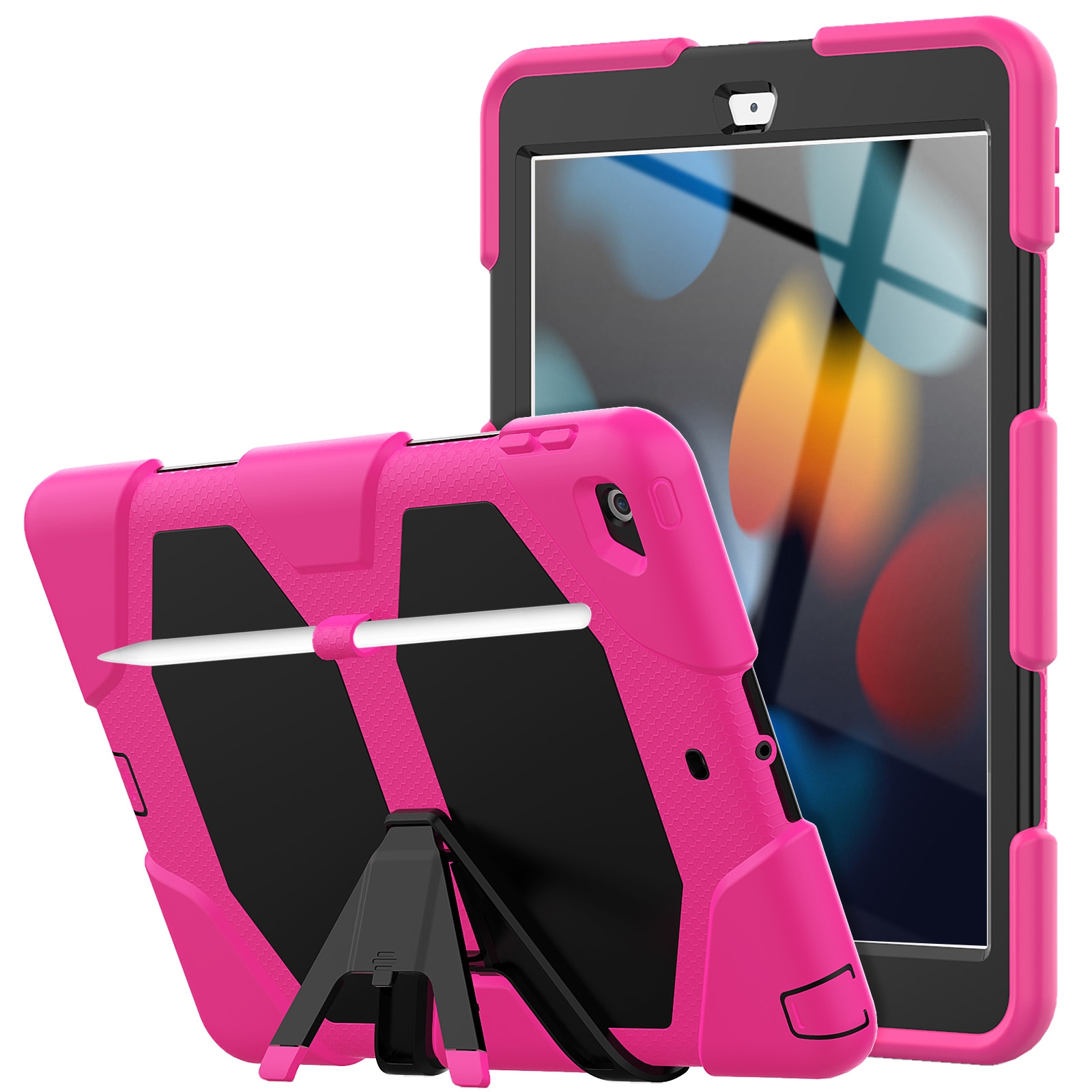 For iPad 10.2 2021 / 2020 / 2019 Shockproof Colorful Silicone + PC Protective Case with Holder & Pen Slot(Rose Red) - Shopkiz.com