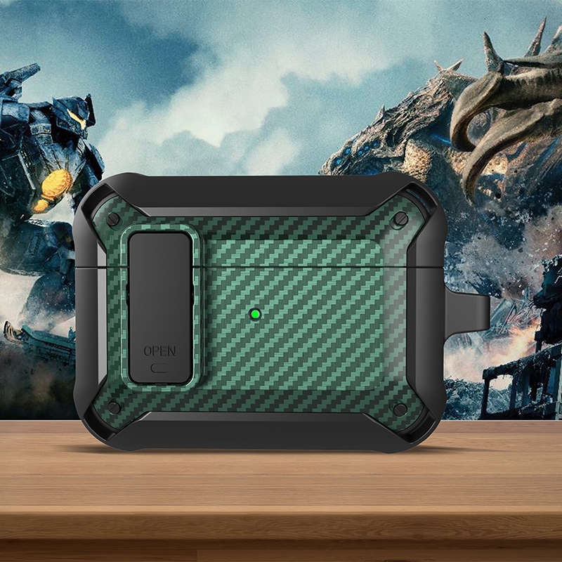 Wireless Earphones Shockproof Bumblebee Carbon Fiber Protective Case with Switch For AirPods Pro(Black Green) - Shopkiz.com