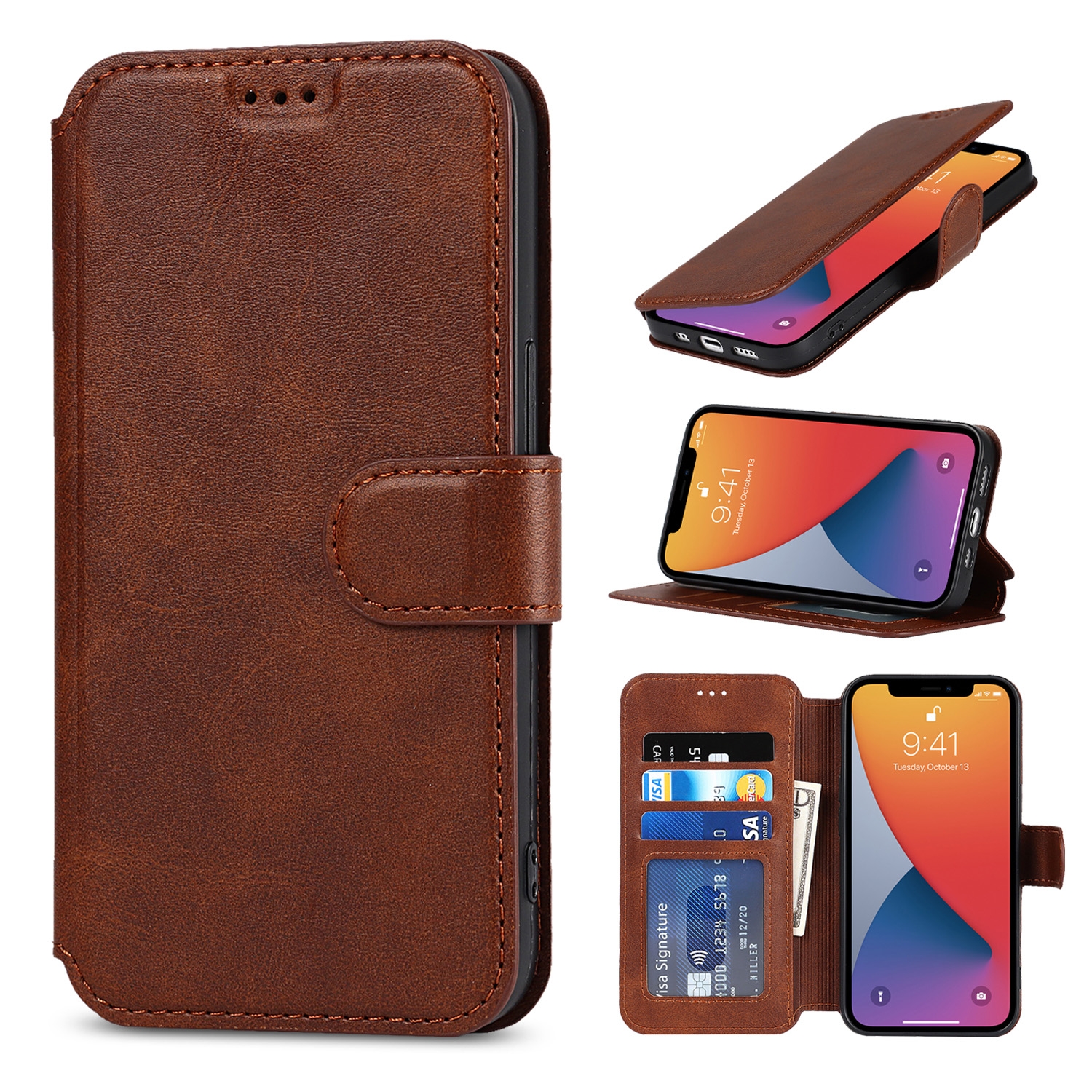 For iPhone 13 Pro Shockproof PU + TPU Leather Case with Card Slots & Holder & Photo Frame & Wallet (Coffee) - Shopkiz.com