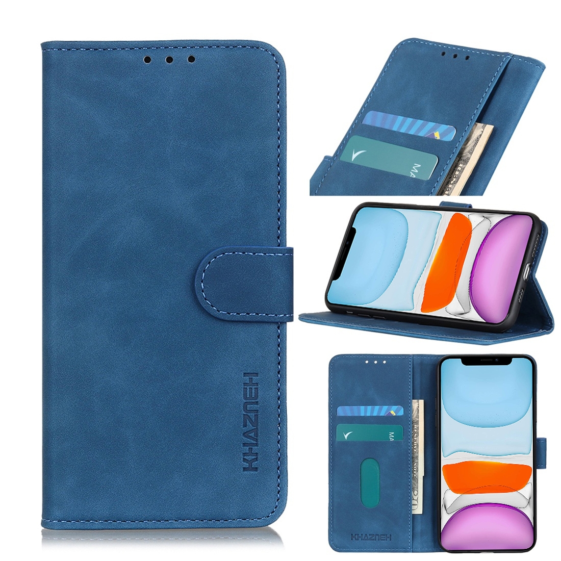 For iPhone 11 Retro Texture PU + TPU Horizontal Flip Leather Case with Holder & Card Slots & Wallet(Blue) - Shopkiz.com