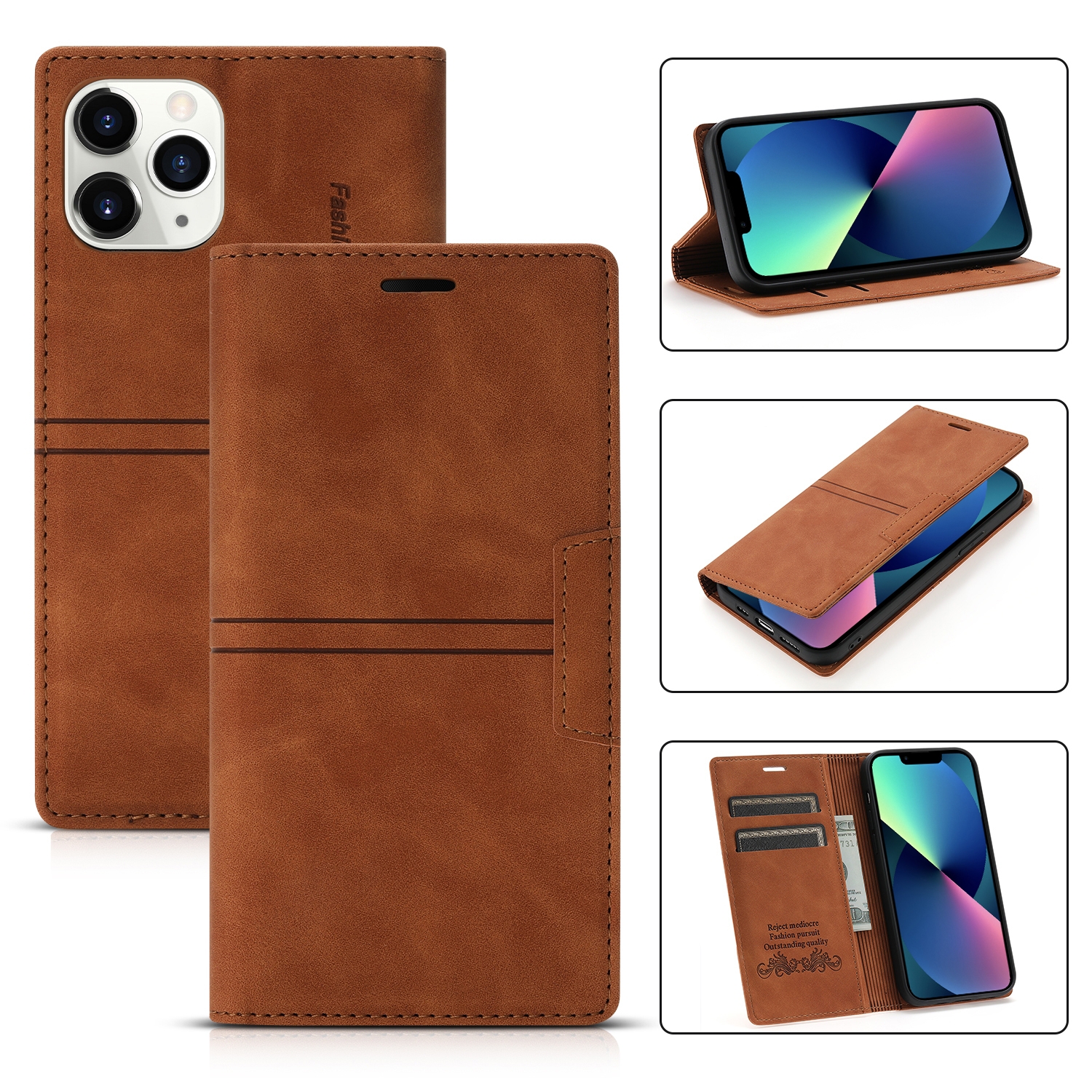 For iPhone 13 Dream Magnetic Suction Business Horizontal Flip PU Leather Case with Holder & Card Slot & Wallet(Brown) - Shopkiz.com