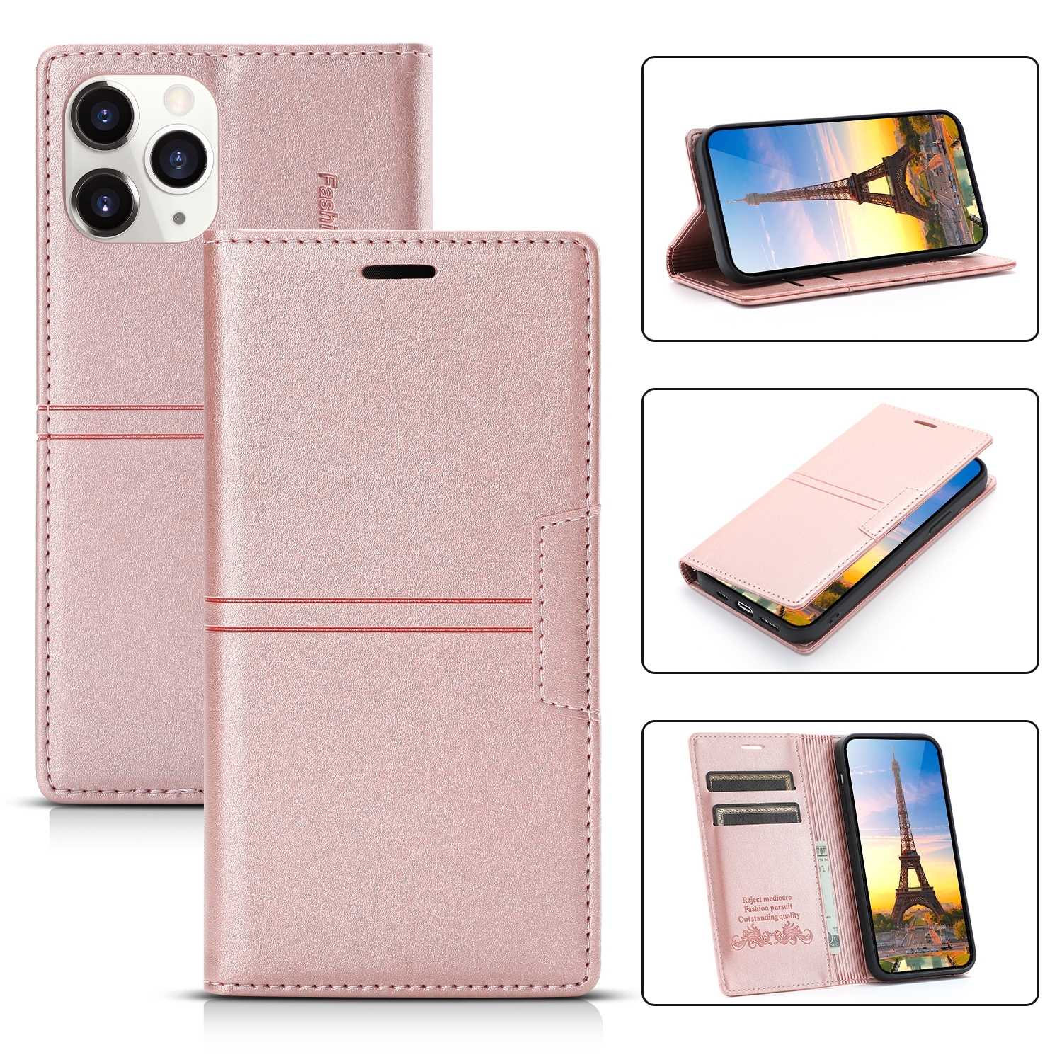 For iPhone 13 Pro Max Dream Magnetic Suction Business Horizontal Flip PU Leather Case with Holder & Card Slot & Wallet (Rose Gold) - Shopkiz.com