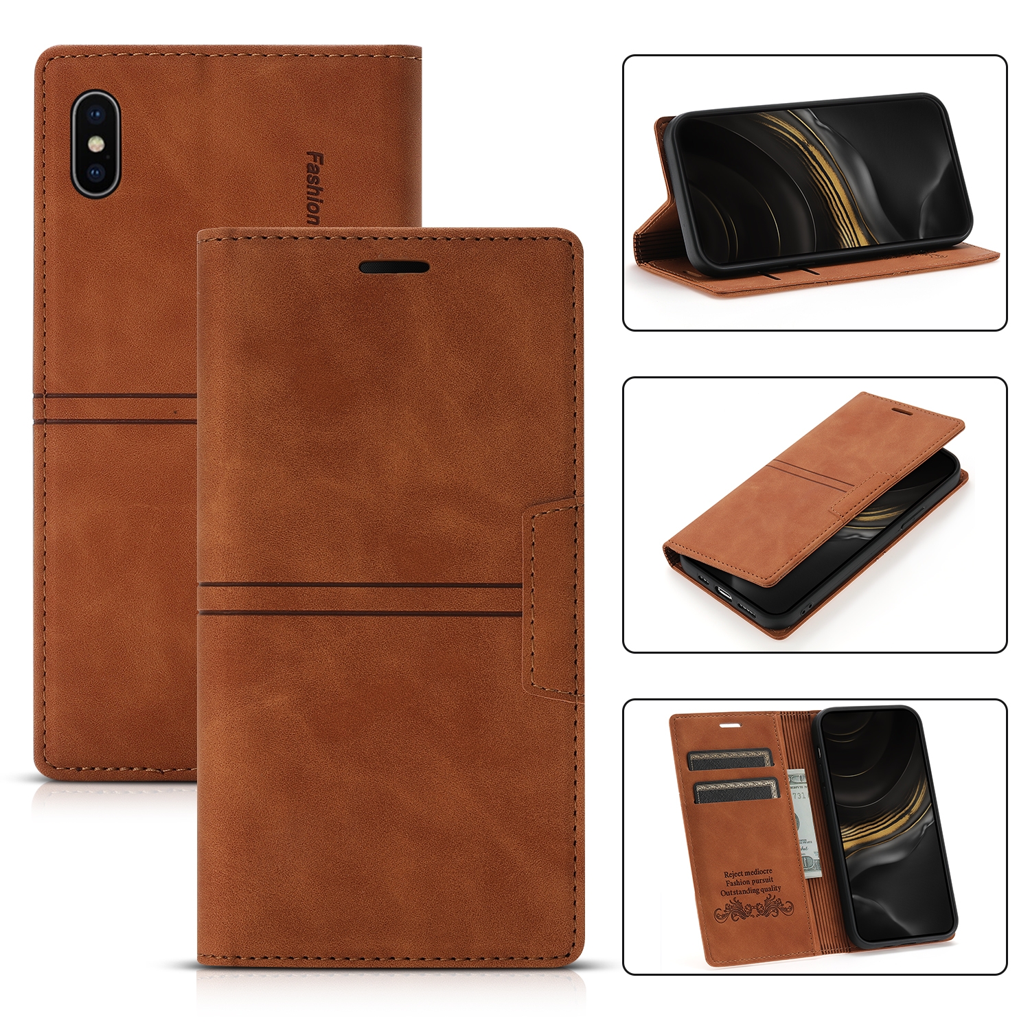 For iPhone X / XS Dream Magnetic Suction Business Horizontal Flip PU Leather Case with Holder & Card Slot & Wallet(Brown) - Shopkiz.com