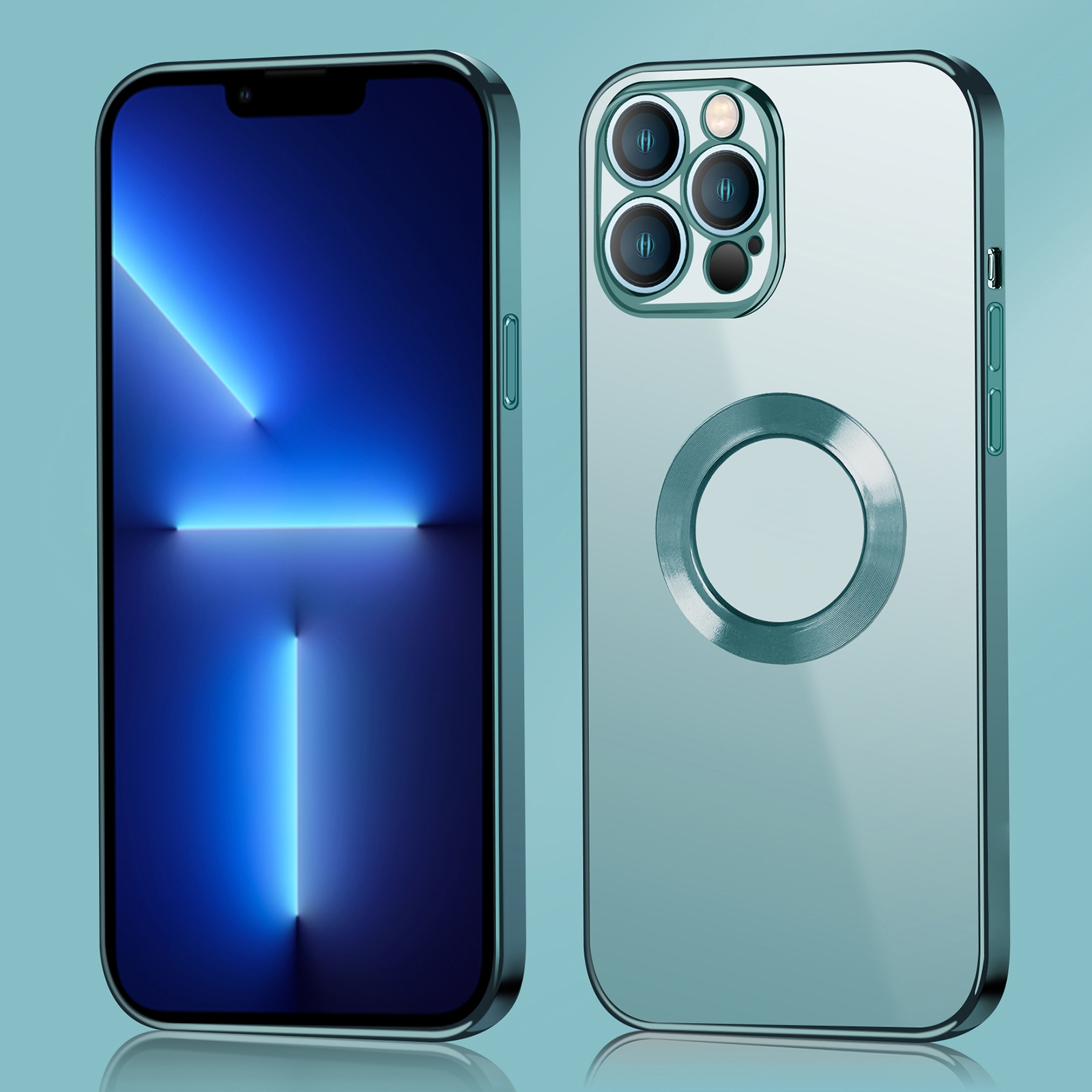 For iPhone 12 Pro 9D Electroplated Edge Metal Ring Clear PC + TPU Shockproof Case(Navy Blue) - Shopkiz.com