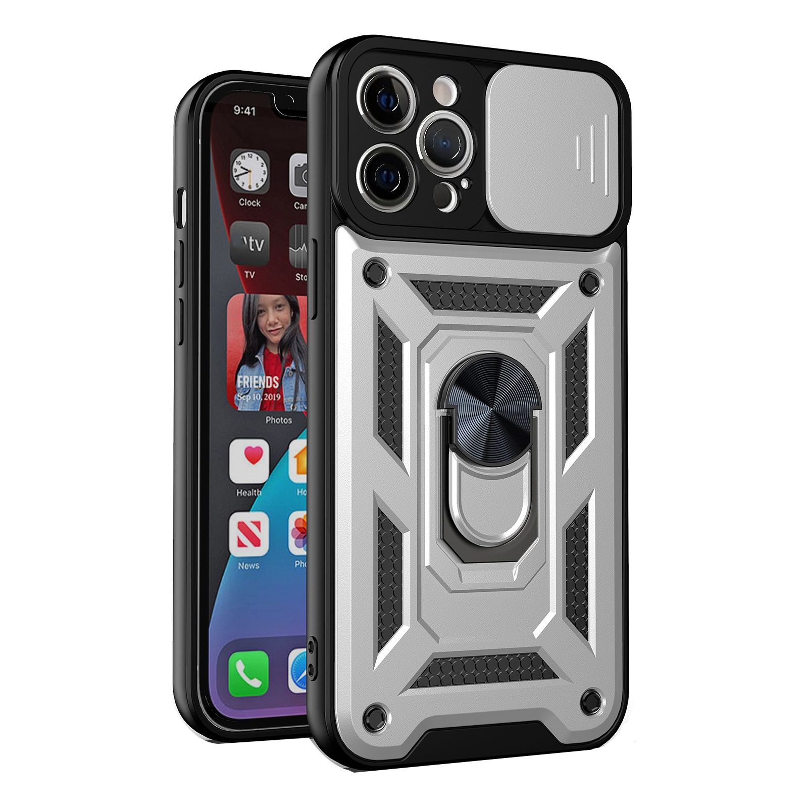 For iPhone 13 Sliding Camera Cover Design Precise Hole TPU+PC Protective Case(Silver) - Shopkiz.com