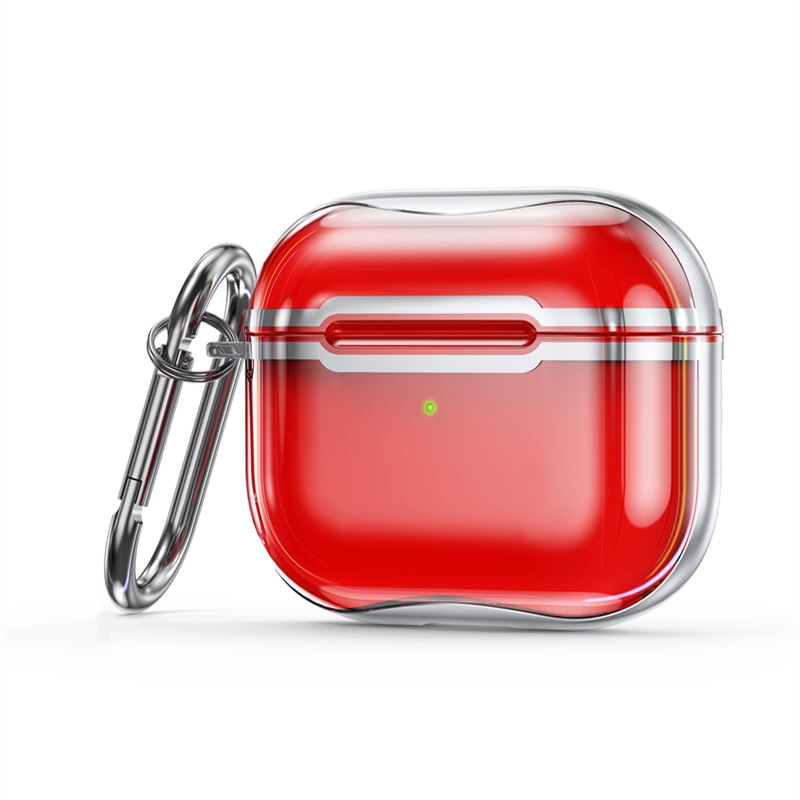 Electroplating Frame + Transparent TPU Earphone Protective Case with Hook For AirPods 3(Transparent Red + Silver) - Shopkiz.com