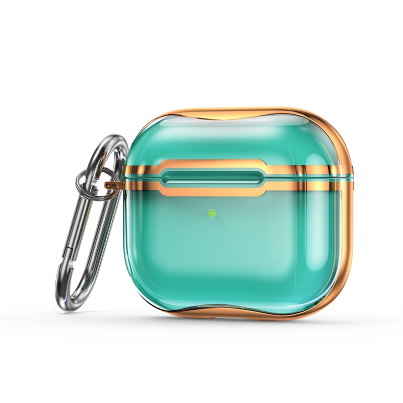 Electroplating Frame + Transparent TPU Earphone Protective Case with Hook For AirPods 3(Transparent Green + Silver) - Shopkiz.com
