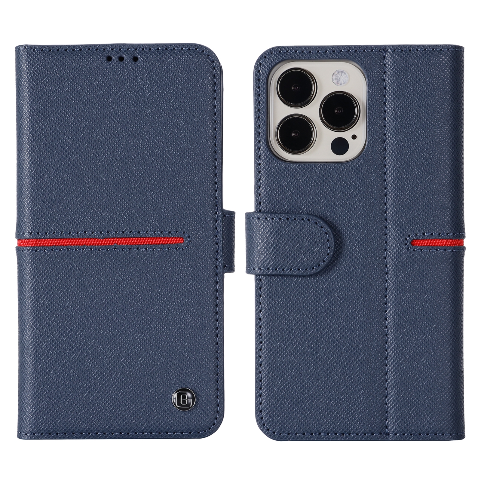For iPhone 13 GEBEI Top-grain Leather Horizontal Flip Protective Case with Holder & Card Slots & Wallet & Photo Frame(Blue) - Shopkiz.com