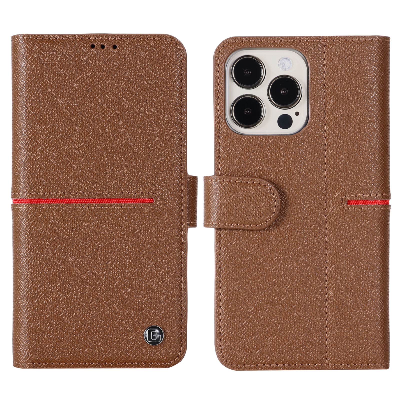 For iPhone 13 GEBEI Top-grain Leather Horizontal Flip Protective Case with Holder & Card Slots & Wallet & Photo Frame(Brown) - Shopkiz.com
