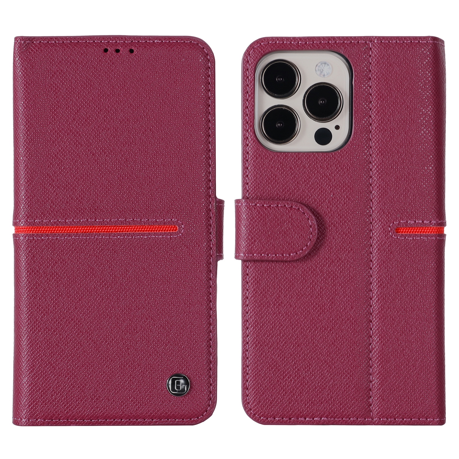 For iPhone 13 Pro Max GEBEI Top-grain Leather Horizontal Flip Protective Case with Holder & Card Slots & Wallet & Photo Frame (Red Wine) - Shopkiz.com