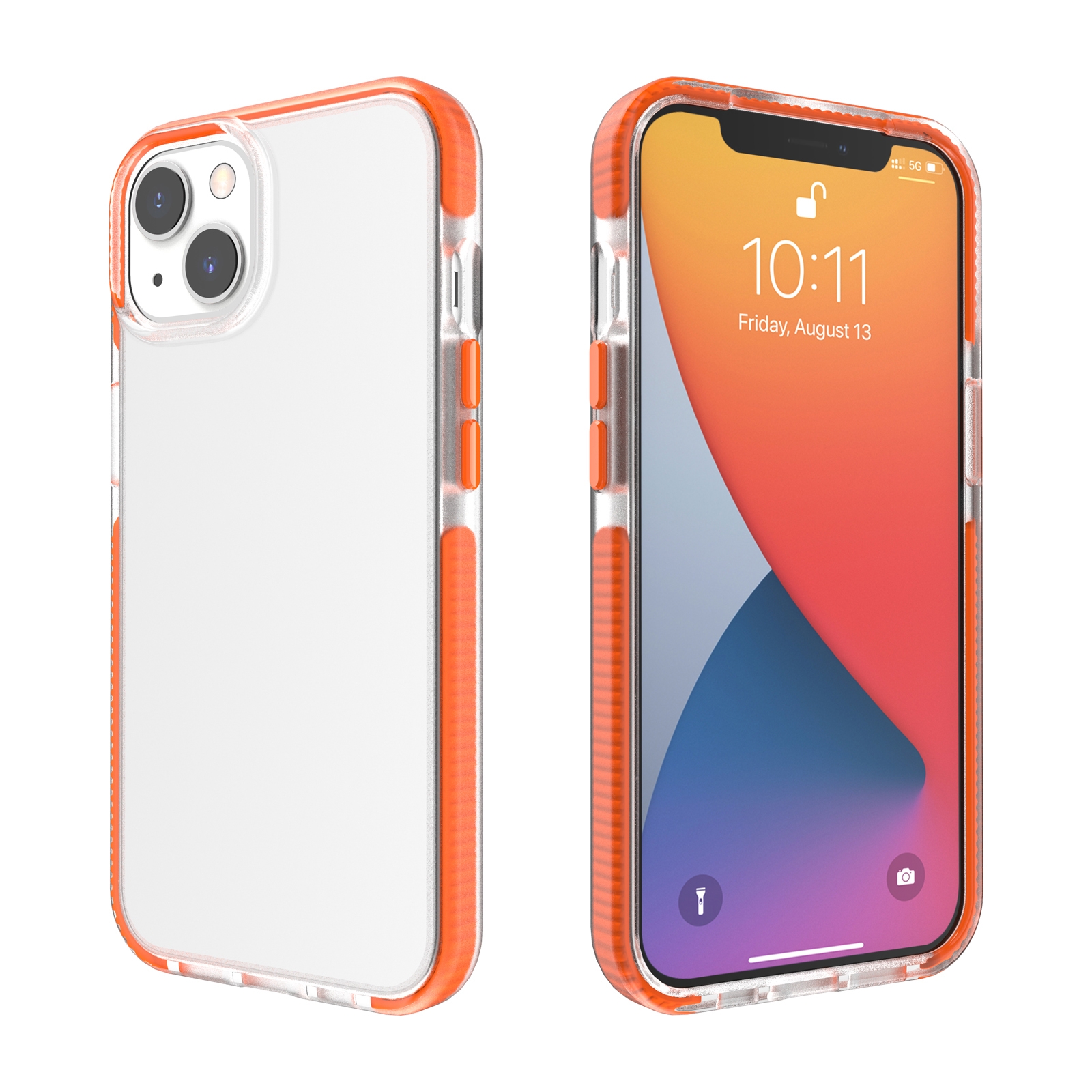 For iPhone 13 Two-color High Translucent Shockproof Protective Case(Orange) - Shopkiz.com