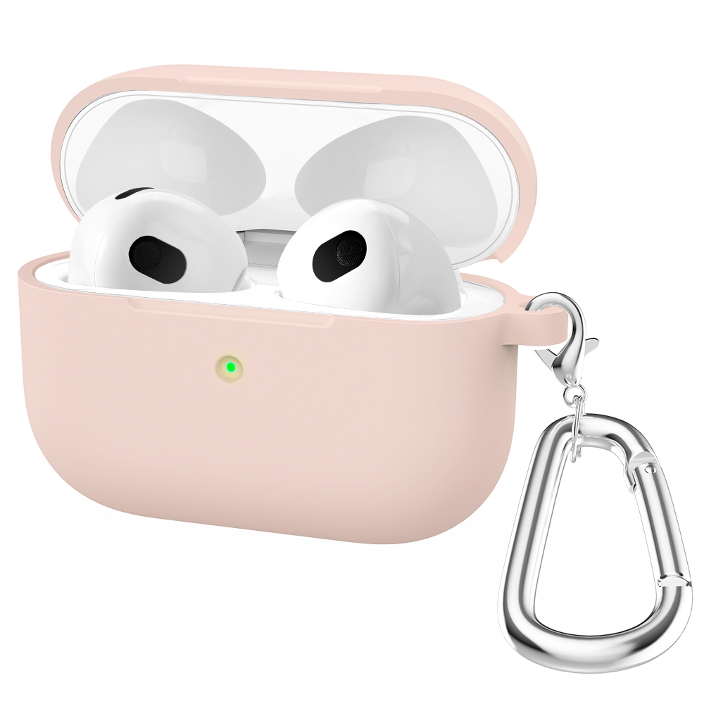 Thicken Silicone Round Bottom Earphone Protective Case with Hook For AirPods 3(Light Pink) - Shopkiz.com