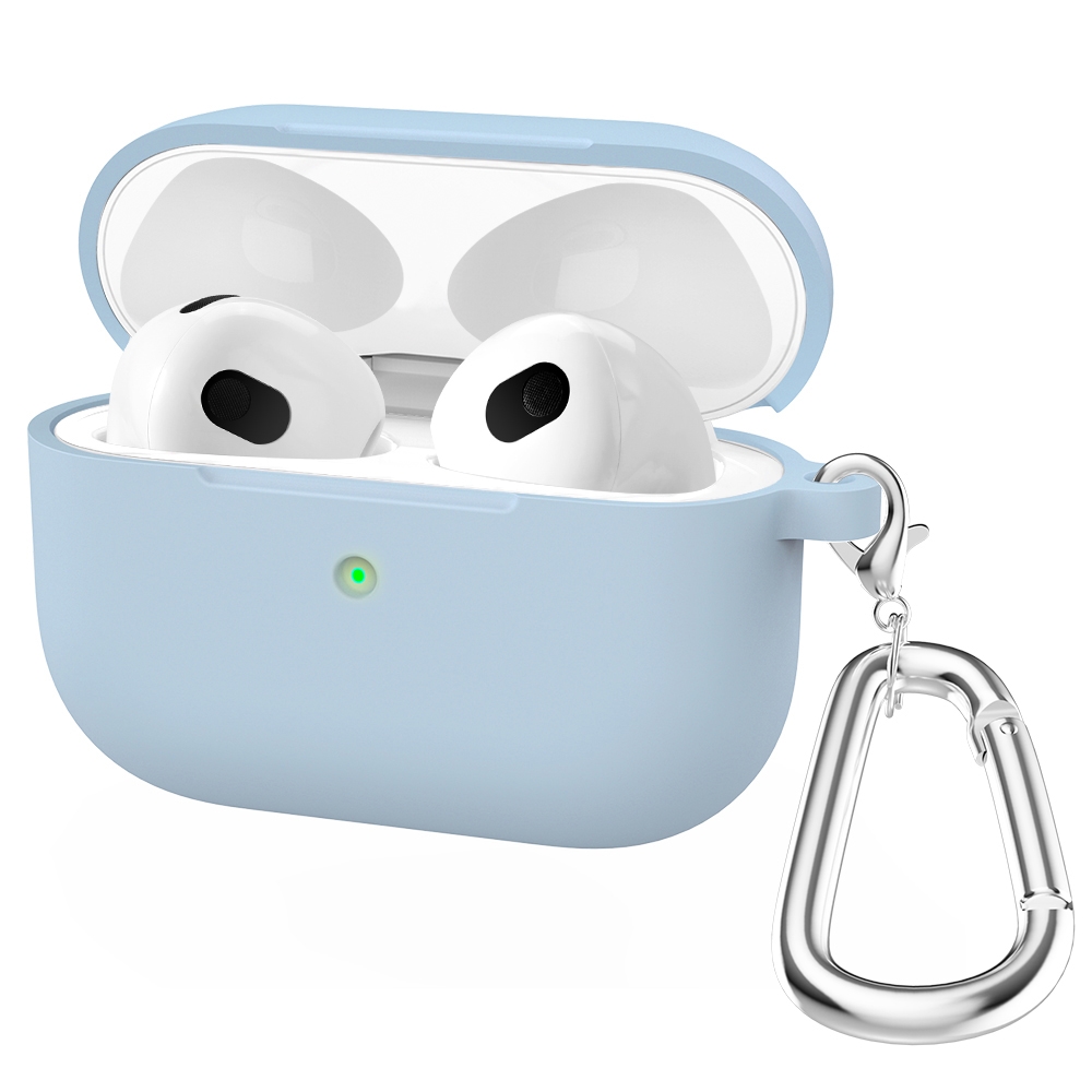 Thicken Silicone Round Bottom Earphone Protective Case with Hook For AirPods 3(Light Purple) - Shopkiz.com