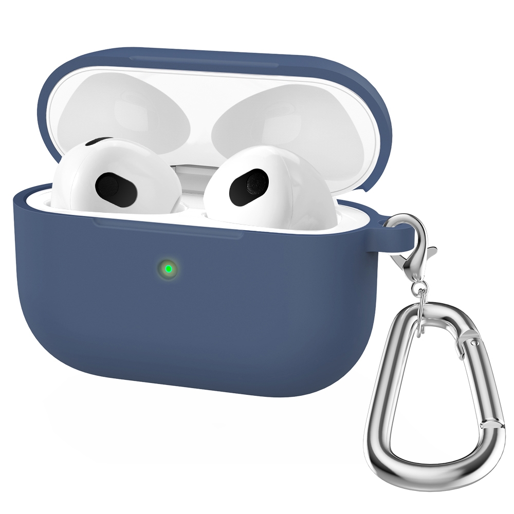 Thicken Silicone Round Bottom Earphone Protective Case with Hook For AirPods 3(Midnight Blue) - Shopkiz.com