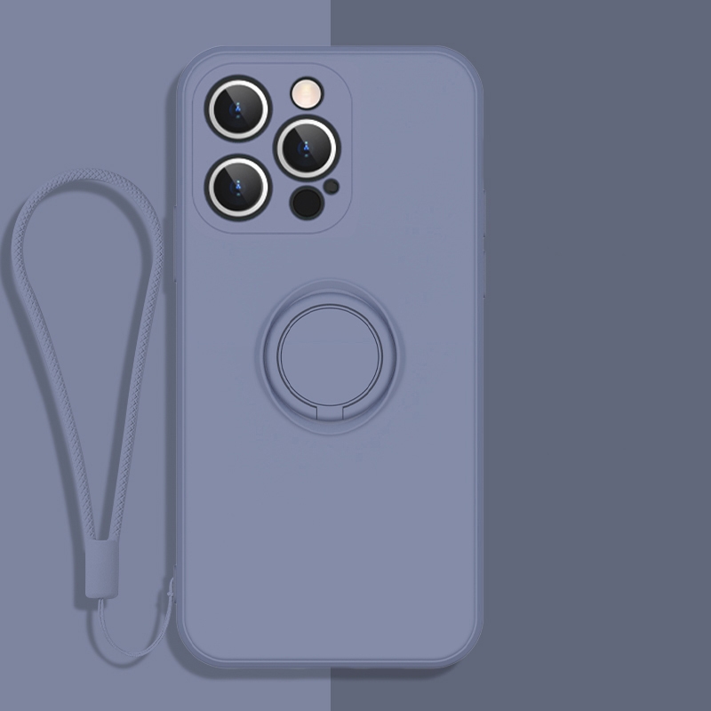 For iPhone 13 Pro Max All-inclusive Liquid Silicone Phone Protective Case with Ring Holder & Lanyard (Lavender) - Shopkiz.com