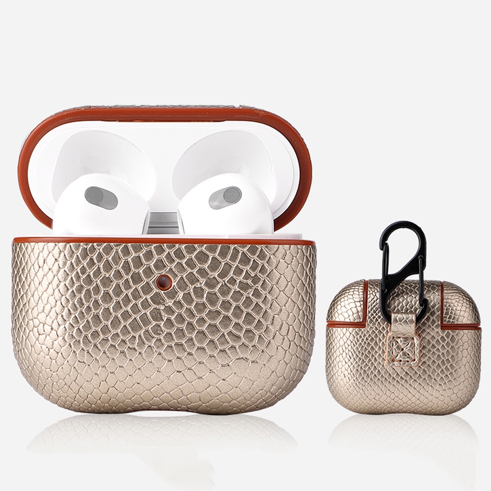 Snakeskin Texture Earphone Protective Case with Hang Buckle For AirPods 3(Gold) - Shopkiz.com