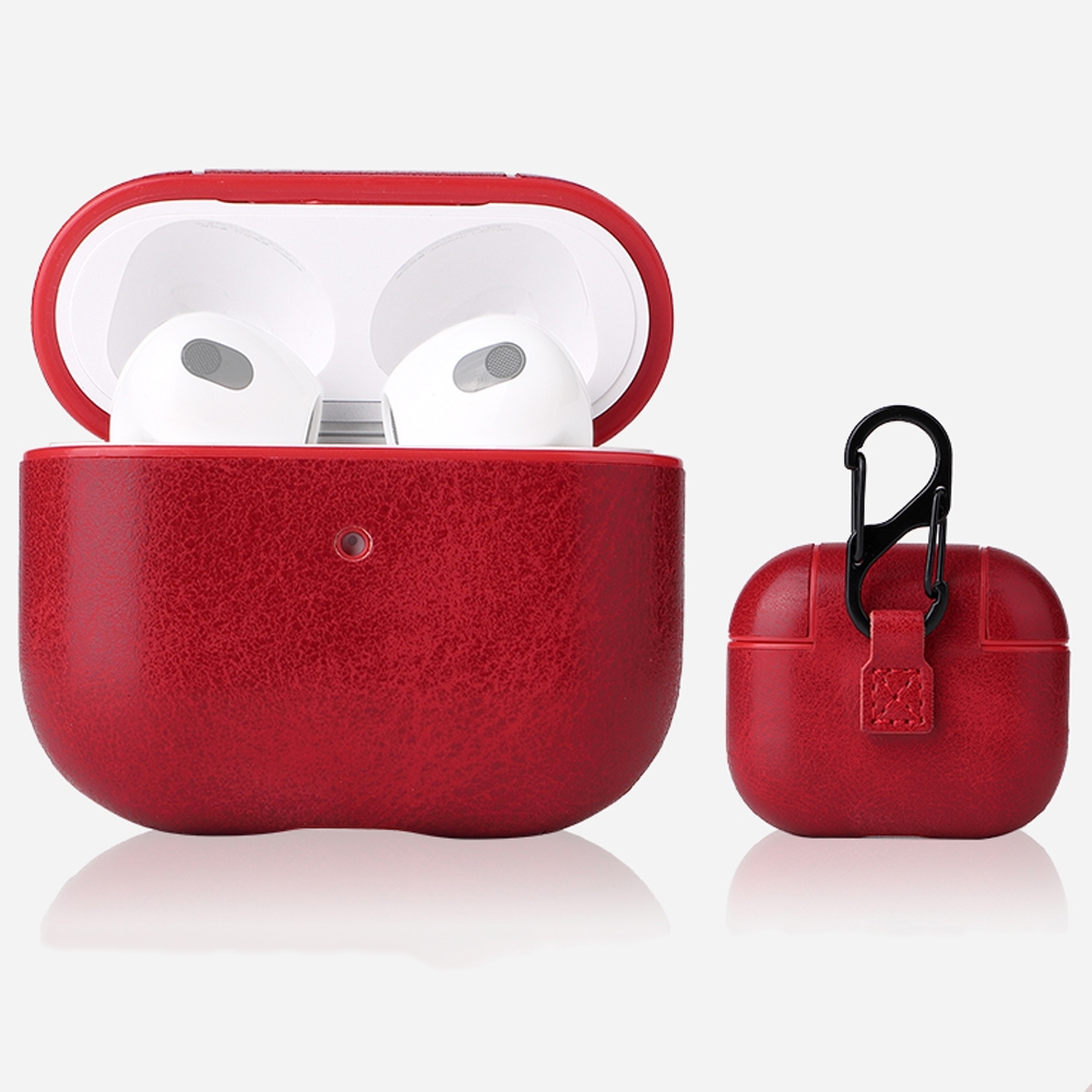 Crazy Horse Texture Earphone Protective Case with Hang Buckle For AirPods 3(Red) - Shopkiz.com