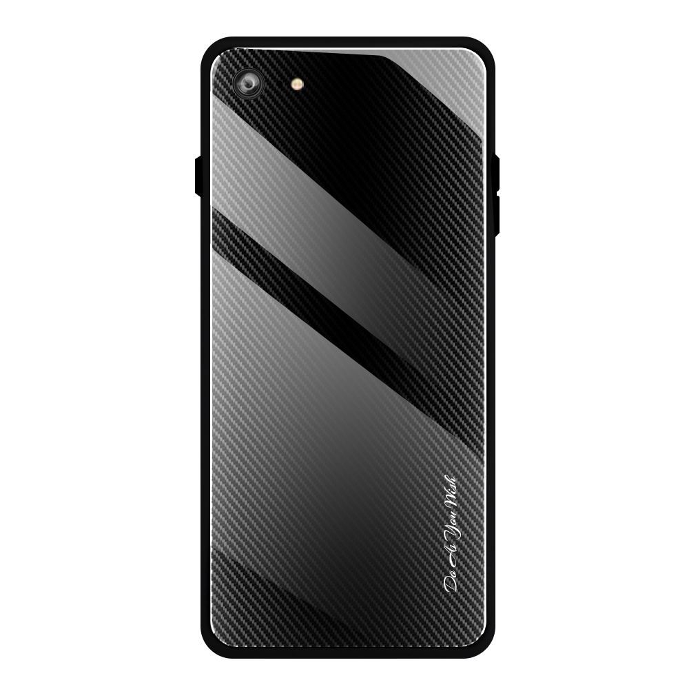 For iPhone SE 2022 / SE 2020 / 8 / 7 Texture Gradient Glass Protective Case(Black) - Shopkiz.com