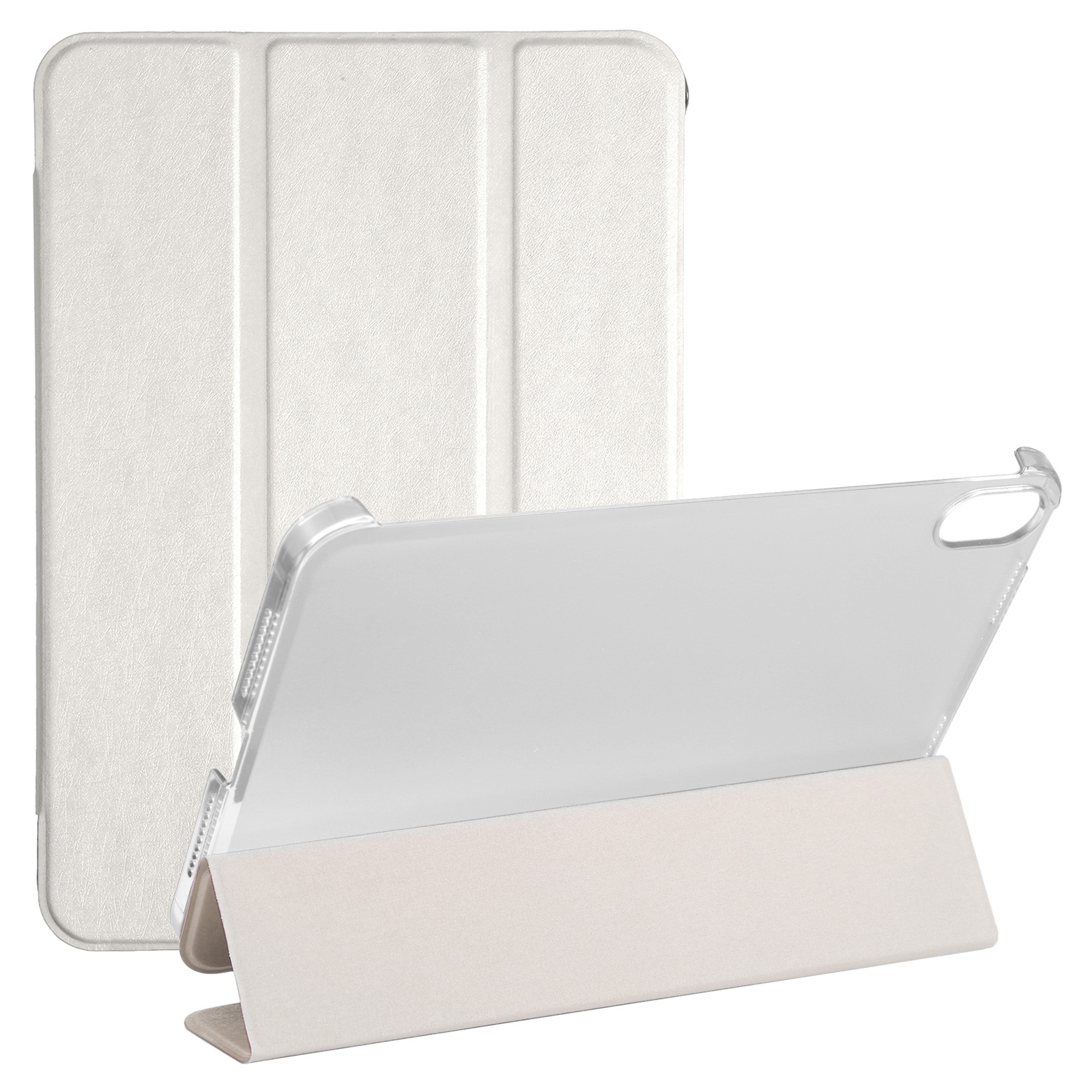 For iPad mini 2024 / mini 6 Silk Texture Three-fold Horizontal Flip Leather Tablet Case with Holder(White) - Shopkiz.com
