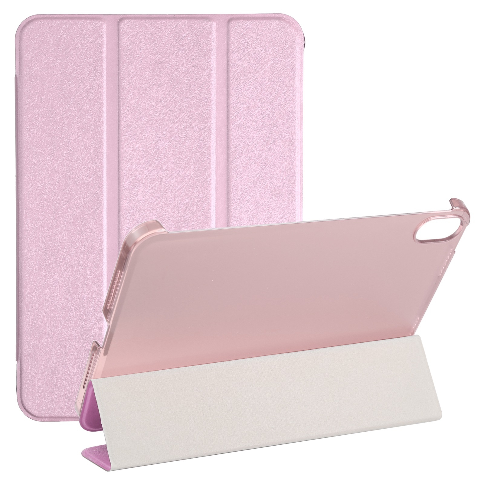 For iPad mini 2024 / mini 6 Silk Texture Three-fold Horizontal Flip Leather Tablet Case with Holder(Pink) - Shopkiz.com
