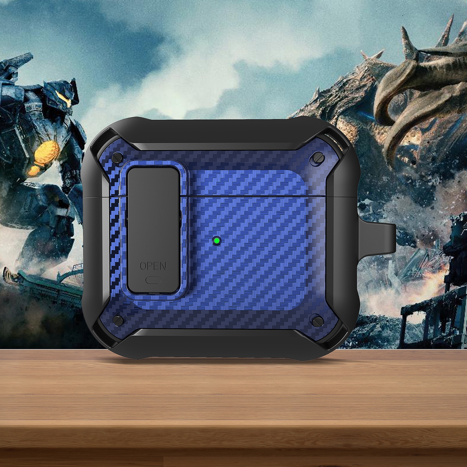 Bumblebee Carbon Fiber Earphone Protective Case with Switch For AirPods 3(Black Blue) - Shopkiz.com