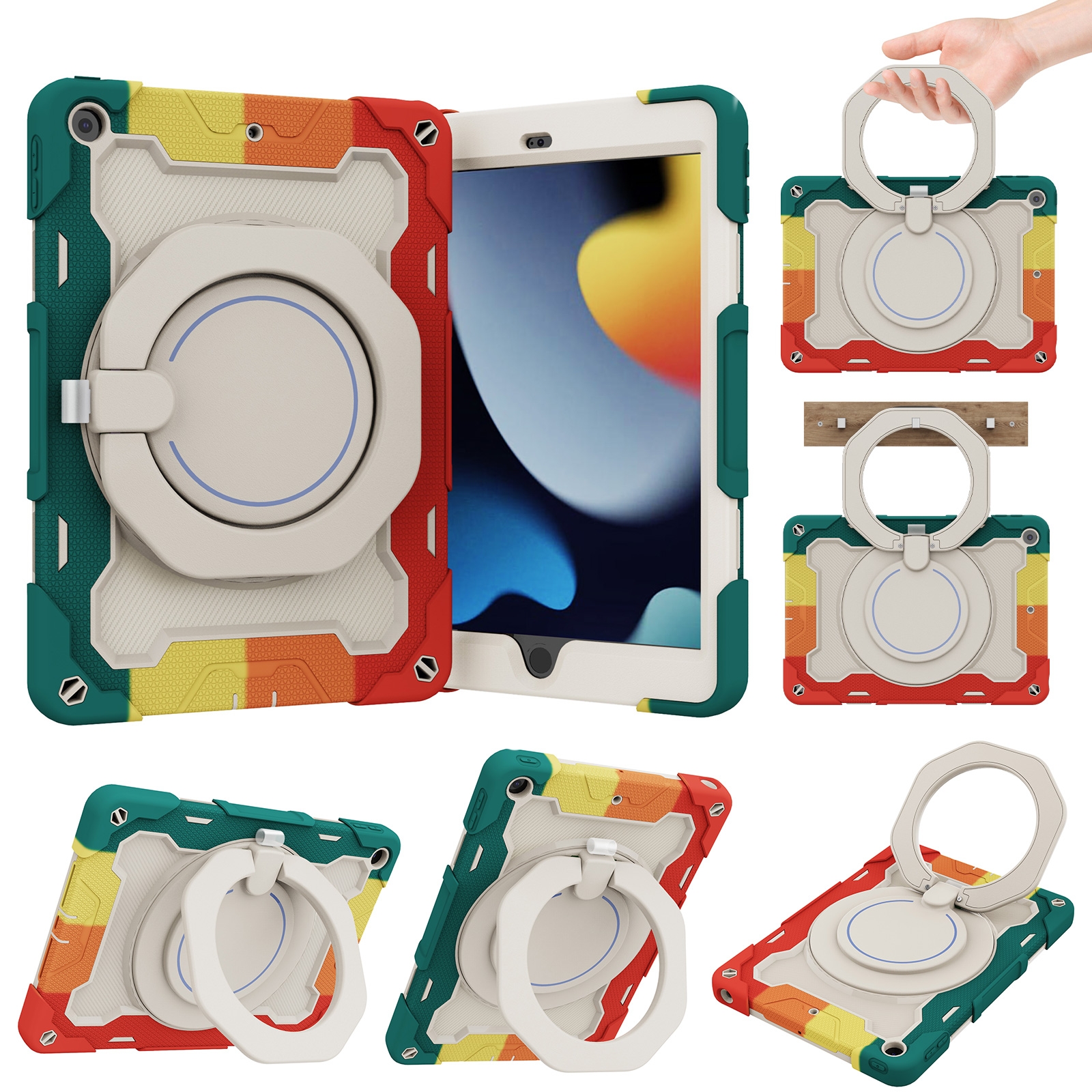 For iPad 10.2 2021 Armor Contrast Color Silicone + PC Tablet Case(Colorful Red) - Shopkiz.com