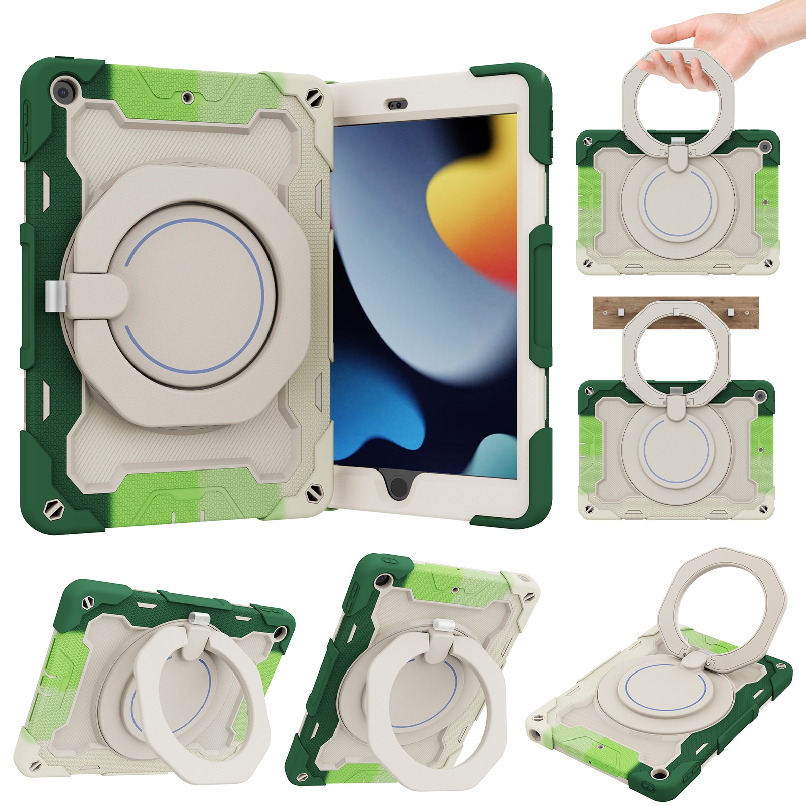 For iPad 10.2 2021 Armor Contrast Color Silicone + PC Tablet Case(Colorful Green) - Shopkiz.com