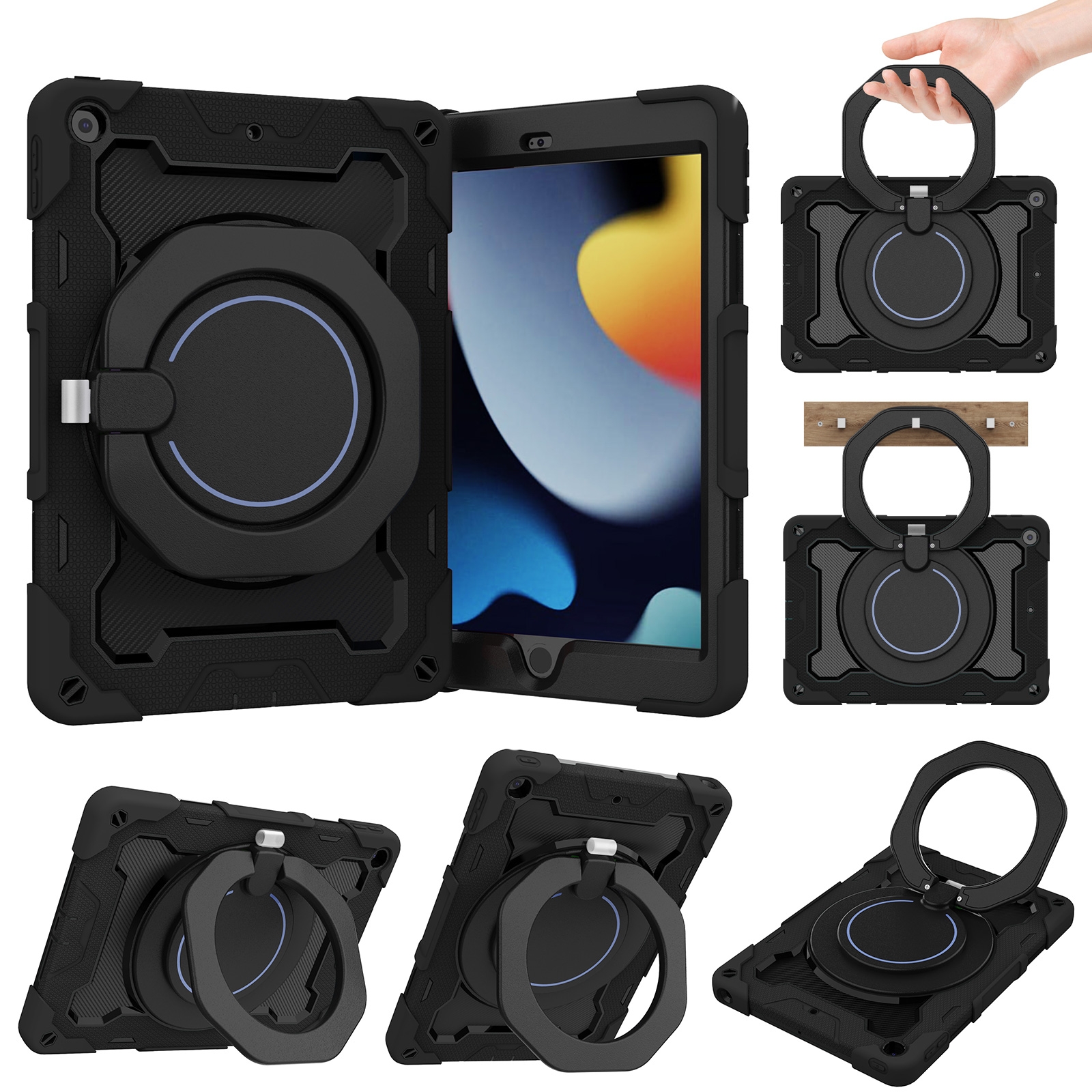 For iPad 10.2 2021 Armor Contrast Color Silicone + PC Tablet Case(Black) - Shopkiz.com