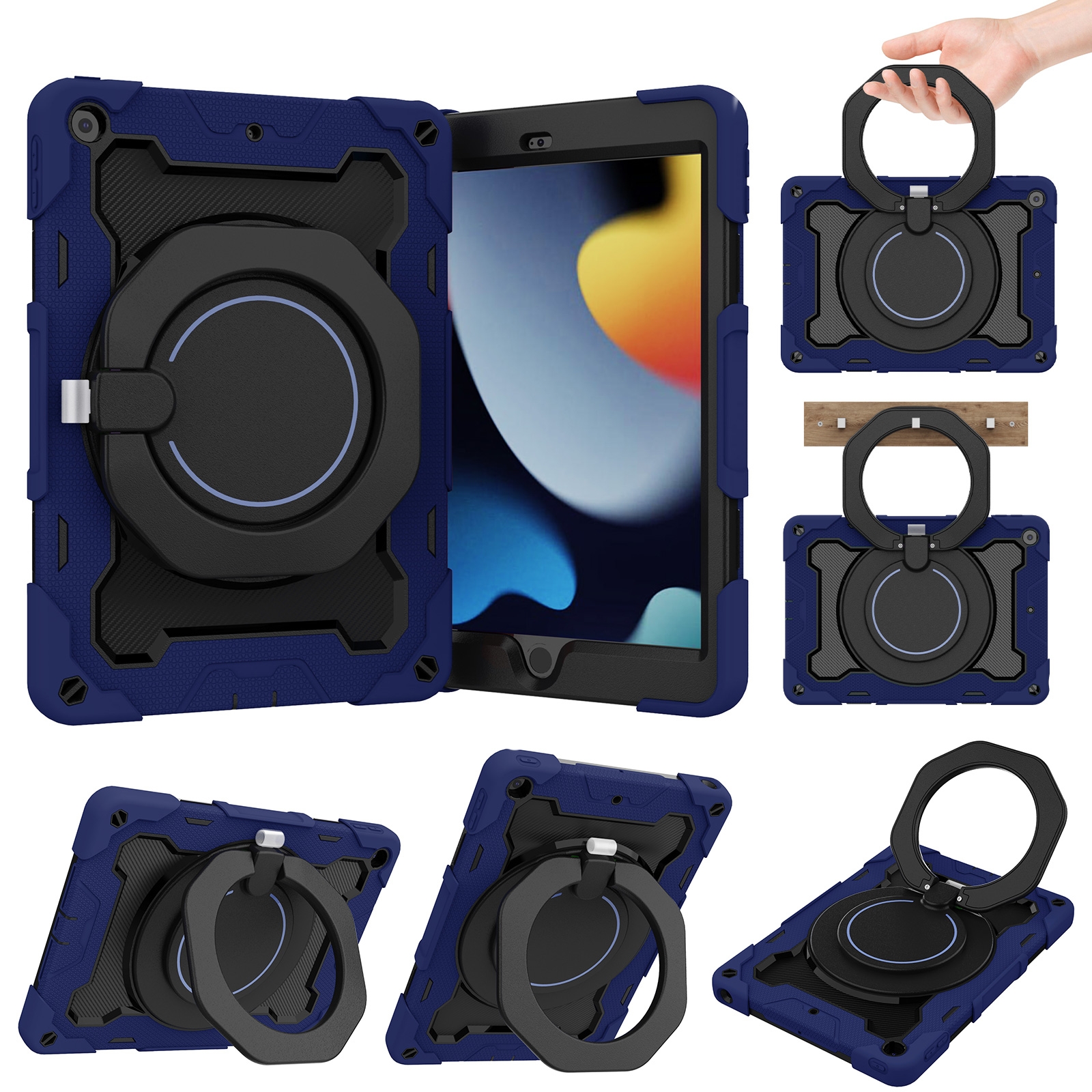 For iPad 10.2 2021 Armor Contrast Color Silicone + PC Tablet Case(Navy Blue) - Shopkiz.com