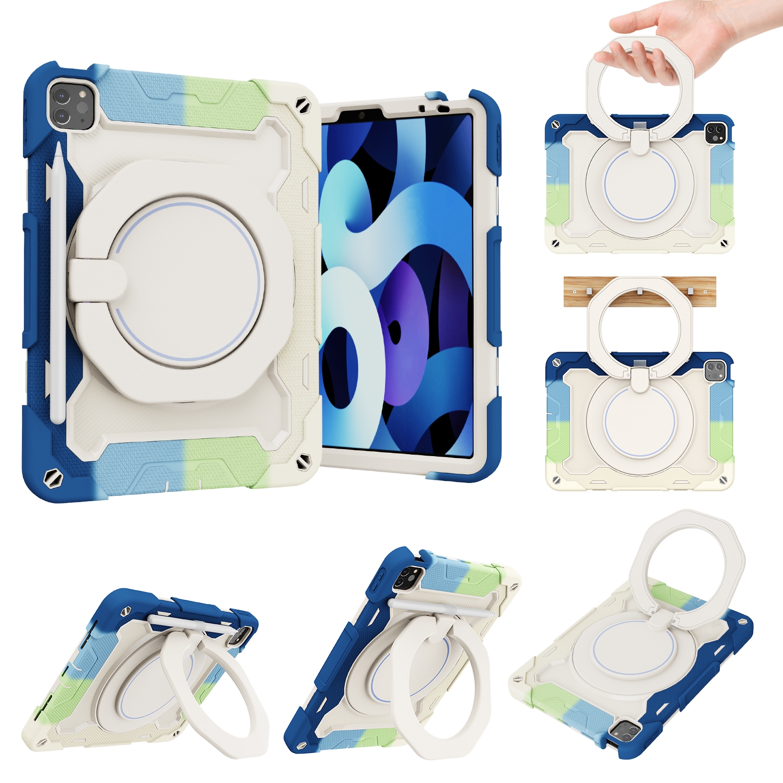 Armor Contrast Color Silicone + PC Tablet Case For iPad Pro 11 2022 / 2021 / 2020 / 2018 / Air 2020 10.9 (Colorful Blue) - Shopkiz.com