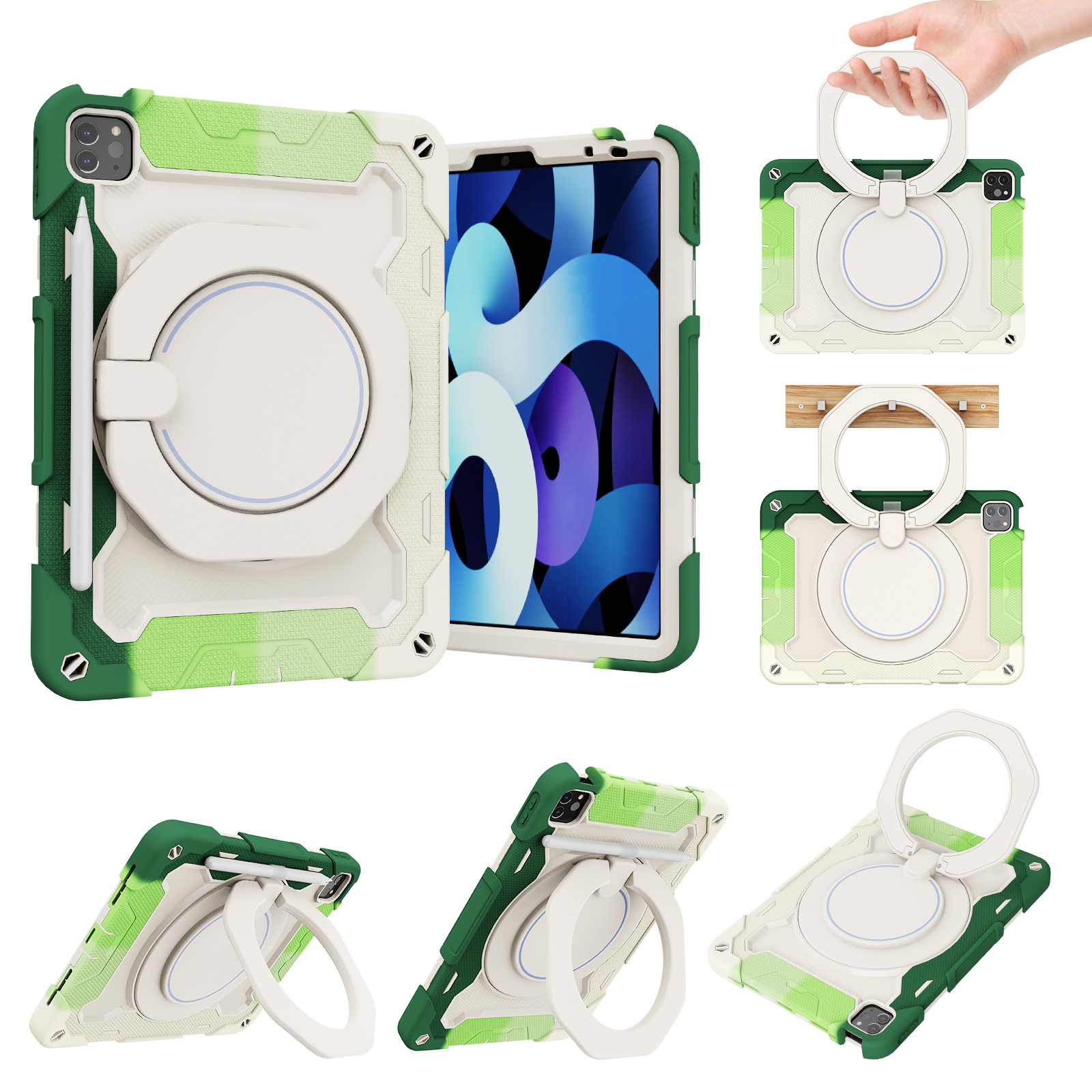 Armor Contrast Color Silicone + PC Tablet Case For iPad Pro 11 2022 / 2021 / 2020 / 2018 / Air 2020 10.9 (Colorful Green) - Shopkiz.com