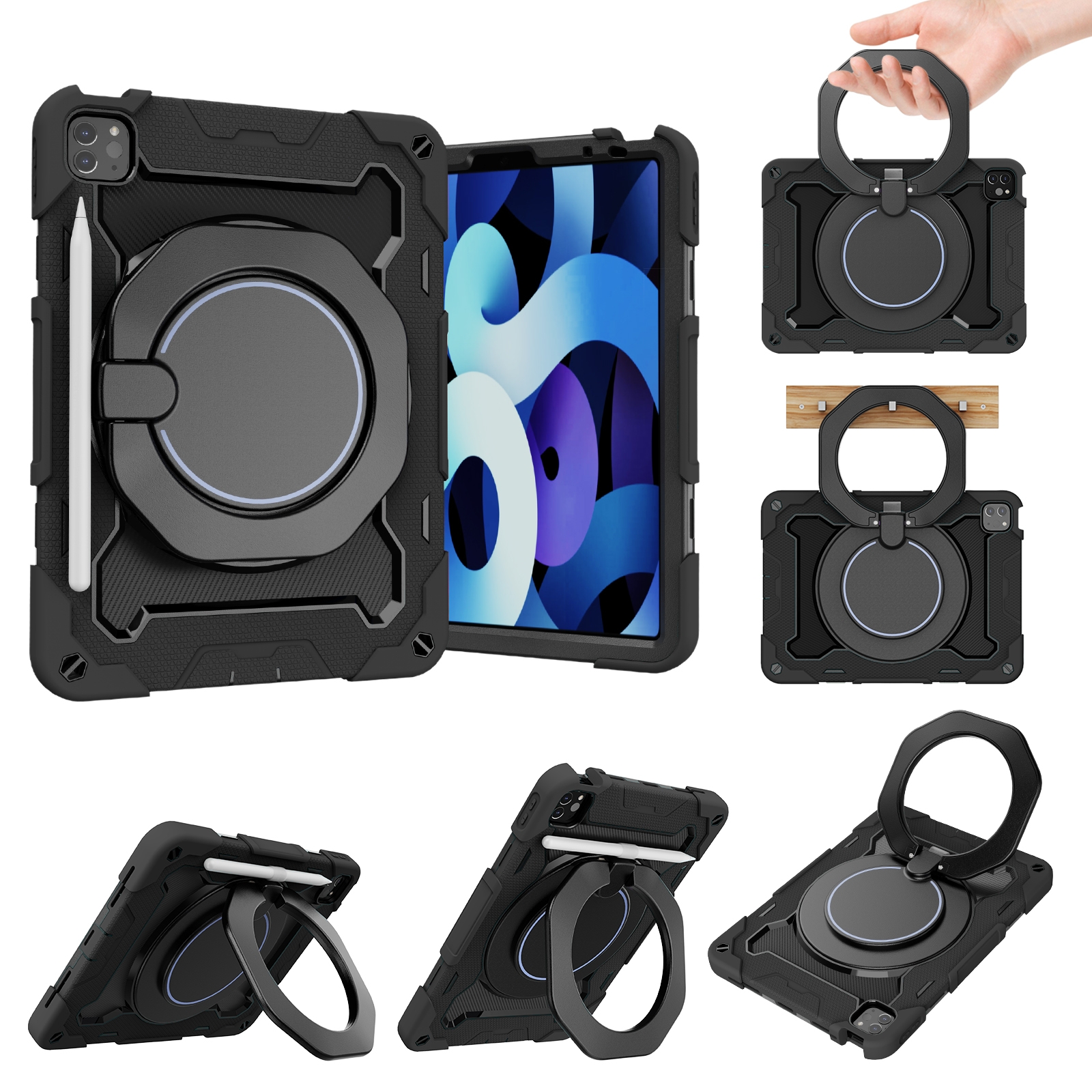 Armor Contrast Color Silicone + PC Tablet Case For iPad Pro 11 2022 / 2021 / 2020 / 2018 / Air 2020 10.9 (Black) - Shopkiz.com