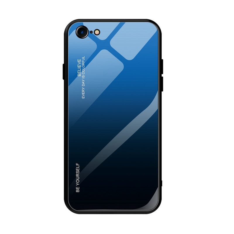 For iPhone SE 2022 / SE 2020 / 8 / 7 Gradient Color Glass Case(Blue) - Shopkiz.com