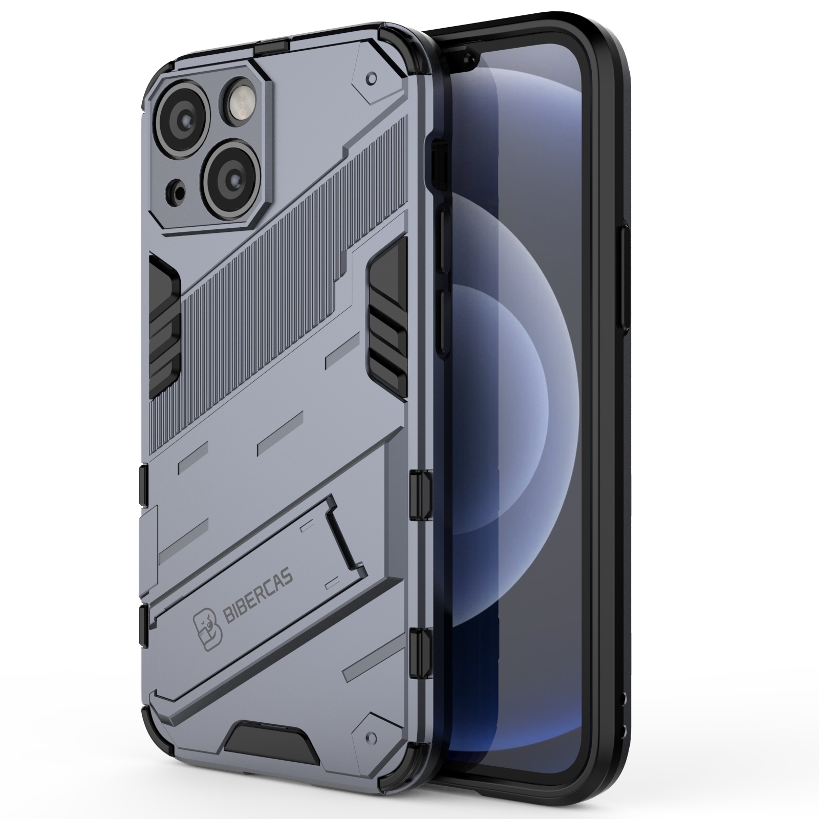 For iPhone 13 mini Punk Armor 2 in 1 PC + TPU Phone Case with Invisible Holder (Grey) - Shopkiz.com