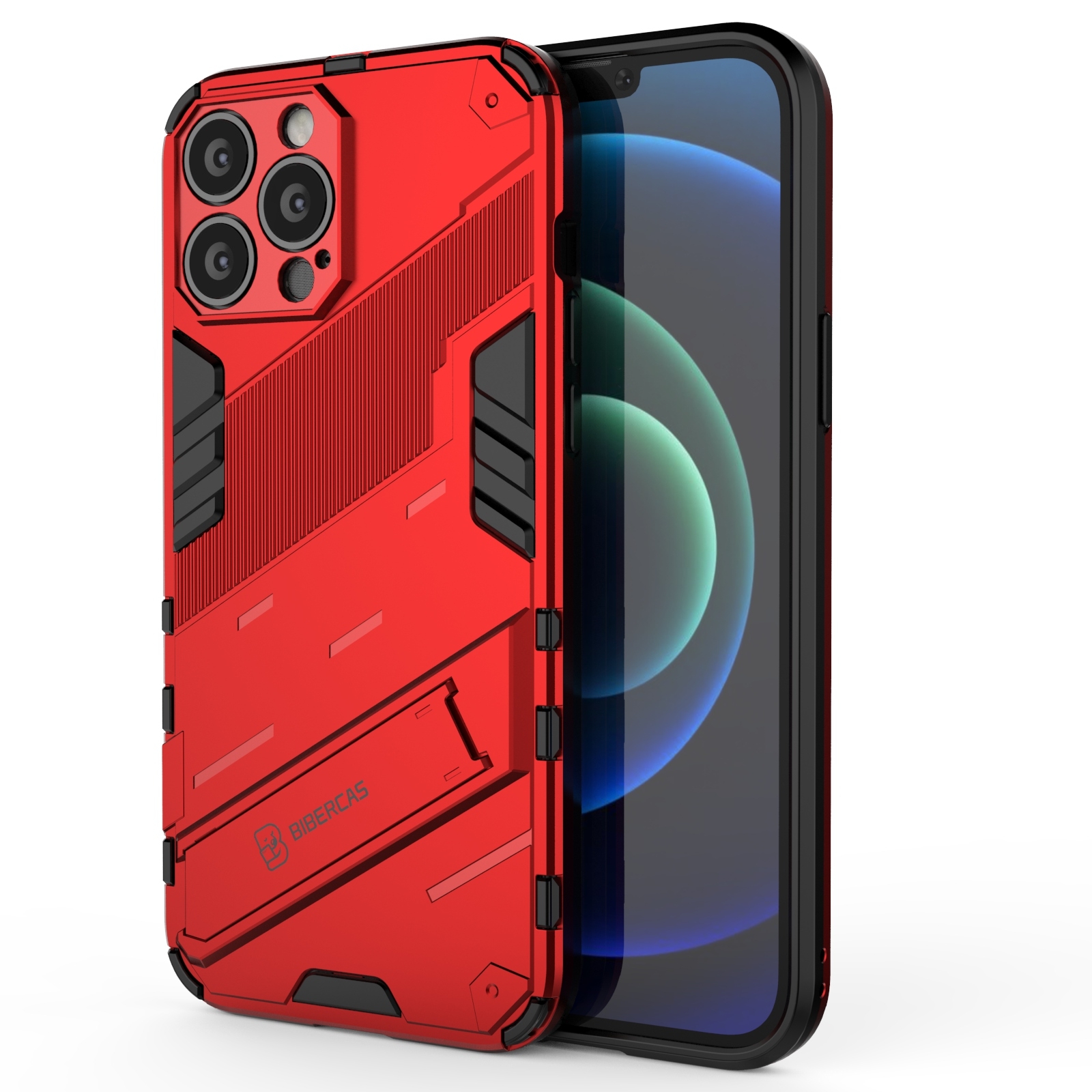 For iPhone 13 Pro Punk Armor 2 in 1 PC + TPU Phone Case with Invisible Holder (Red) - Shopkiz.com