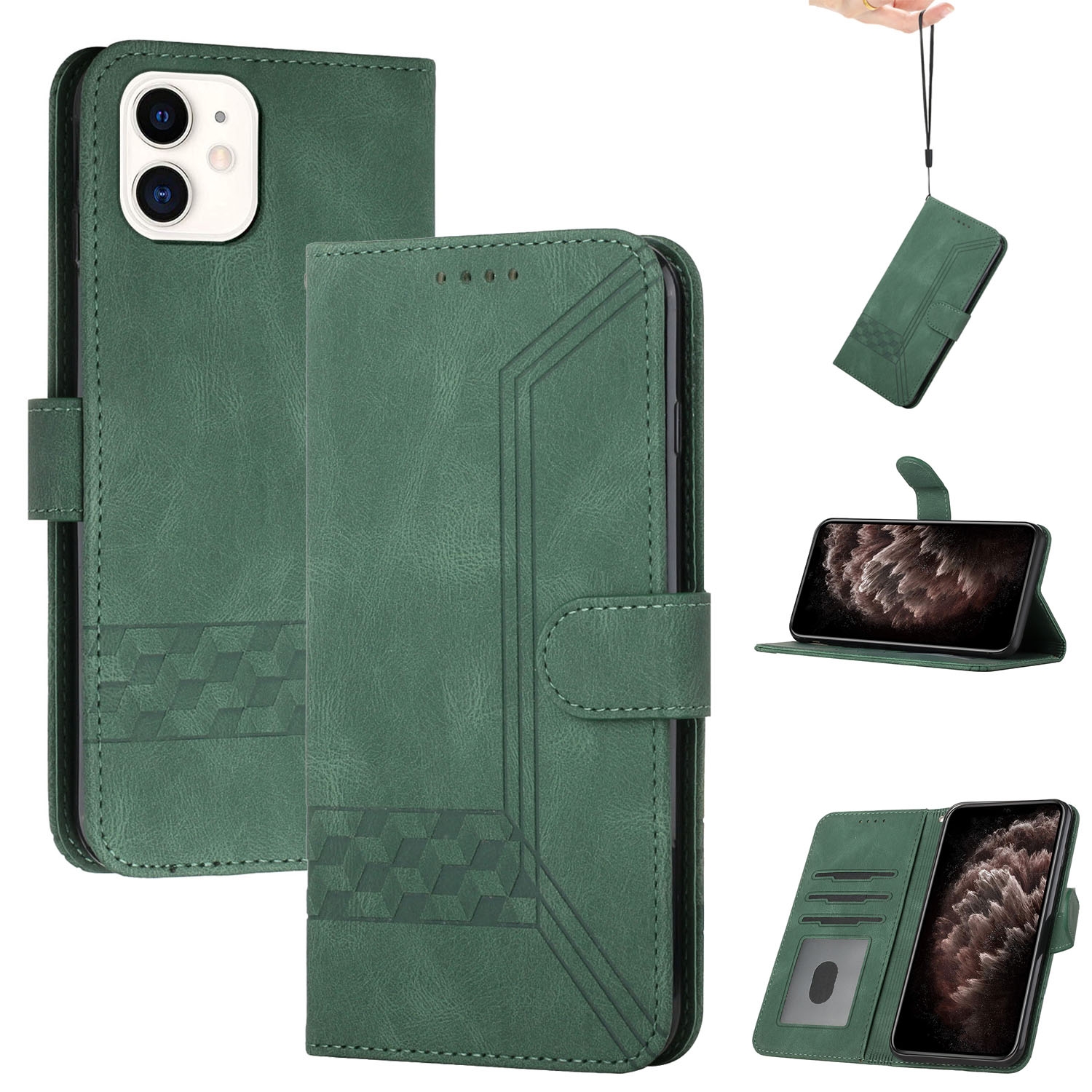 For iPhone 12 mini Cubic Skin Feel Flip Leather Phone Case (Green) - Shopkiz.com