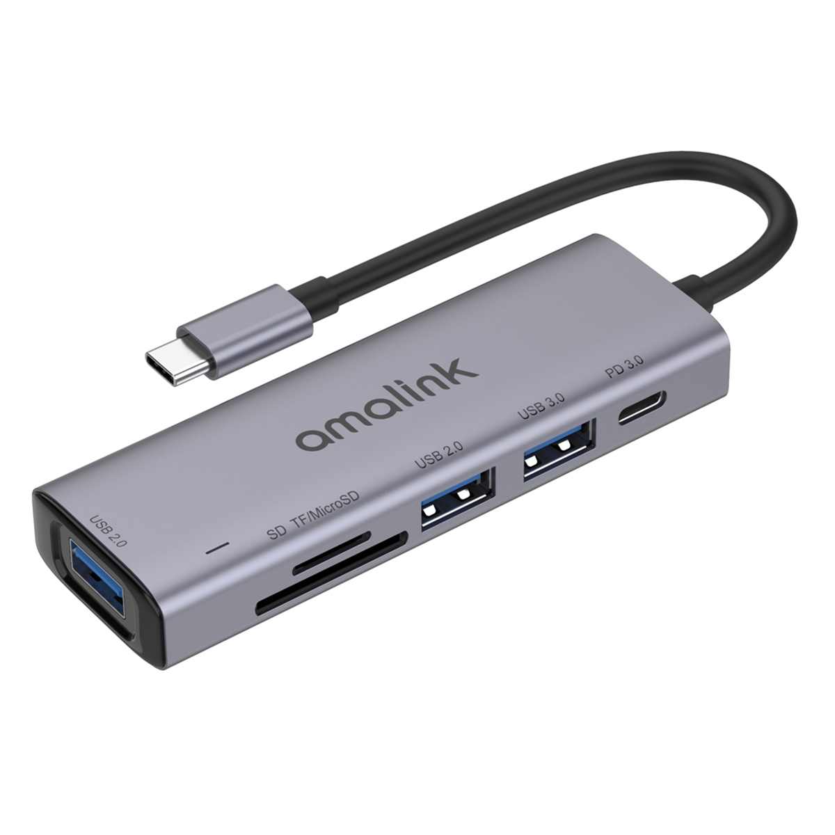 amalink 95120D Type-C / USB-C to SD/TF + 3 Ports USB + PD 3.0 Multi-function HUB (Grey) - Shopkiz.com