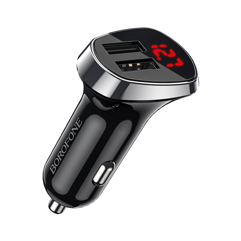 Borofone BZ15 Auspicious Dual USB Ports Digital Display Car Charger(Black) - Shopkiz.com
