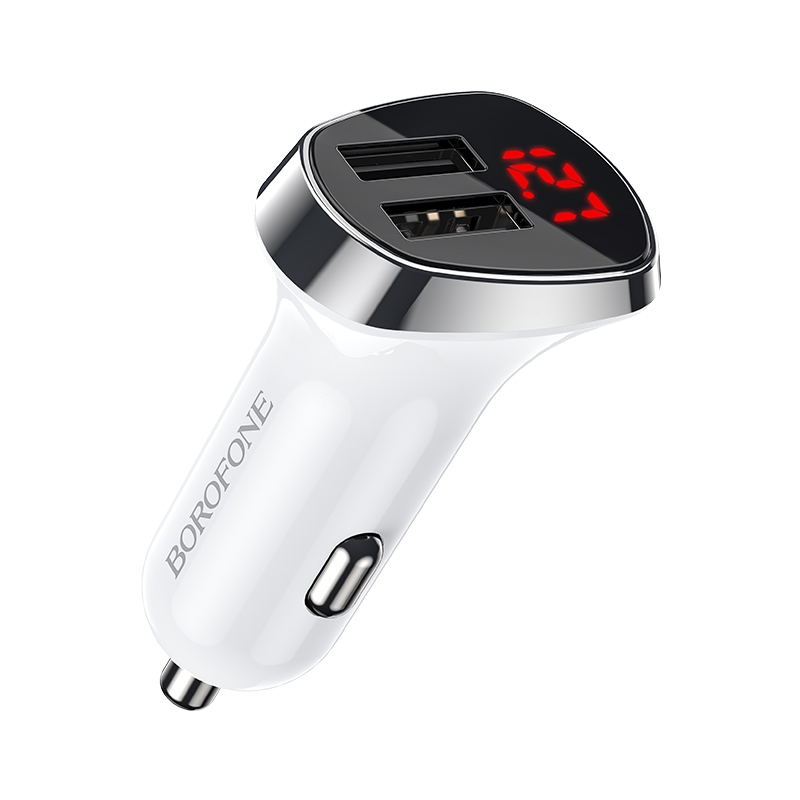 Borofone BZ15 Auspicious Dual USB Ports Digital Display Car Charger(White) - Shopkiz.com