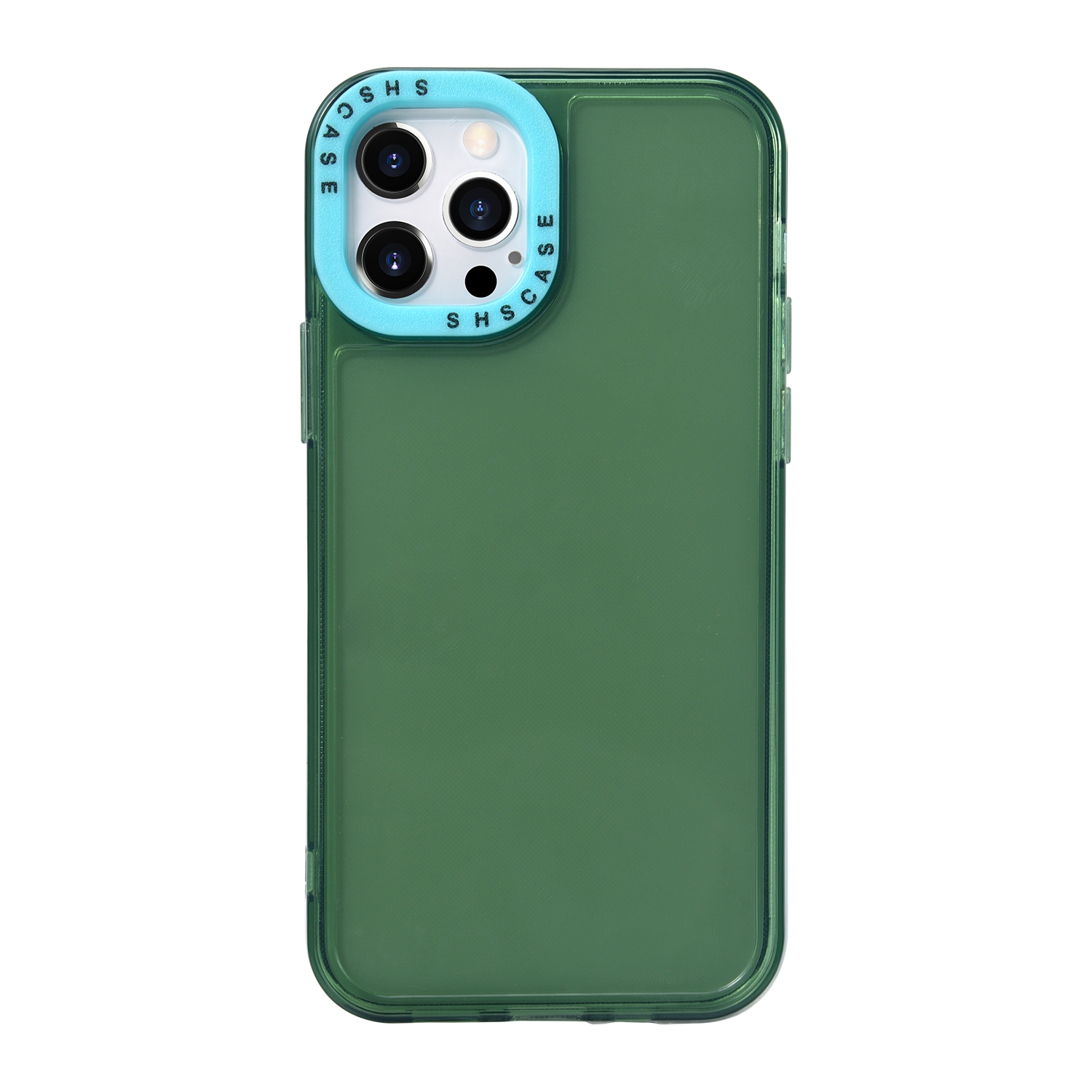For iPhone 13 Color Contrast Lens Frame Transparent TPU Phone Case(Green + Sky Blue) - Shopkiz.com