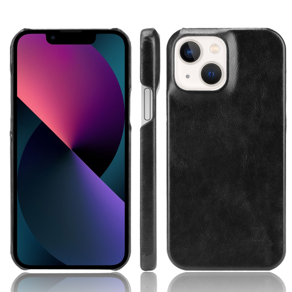 For iPhone 13 mini Litchi Leather PC Phone Case (Black) - Shopkiz.com